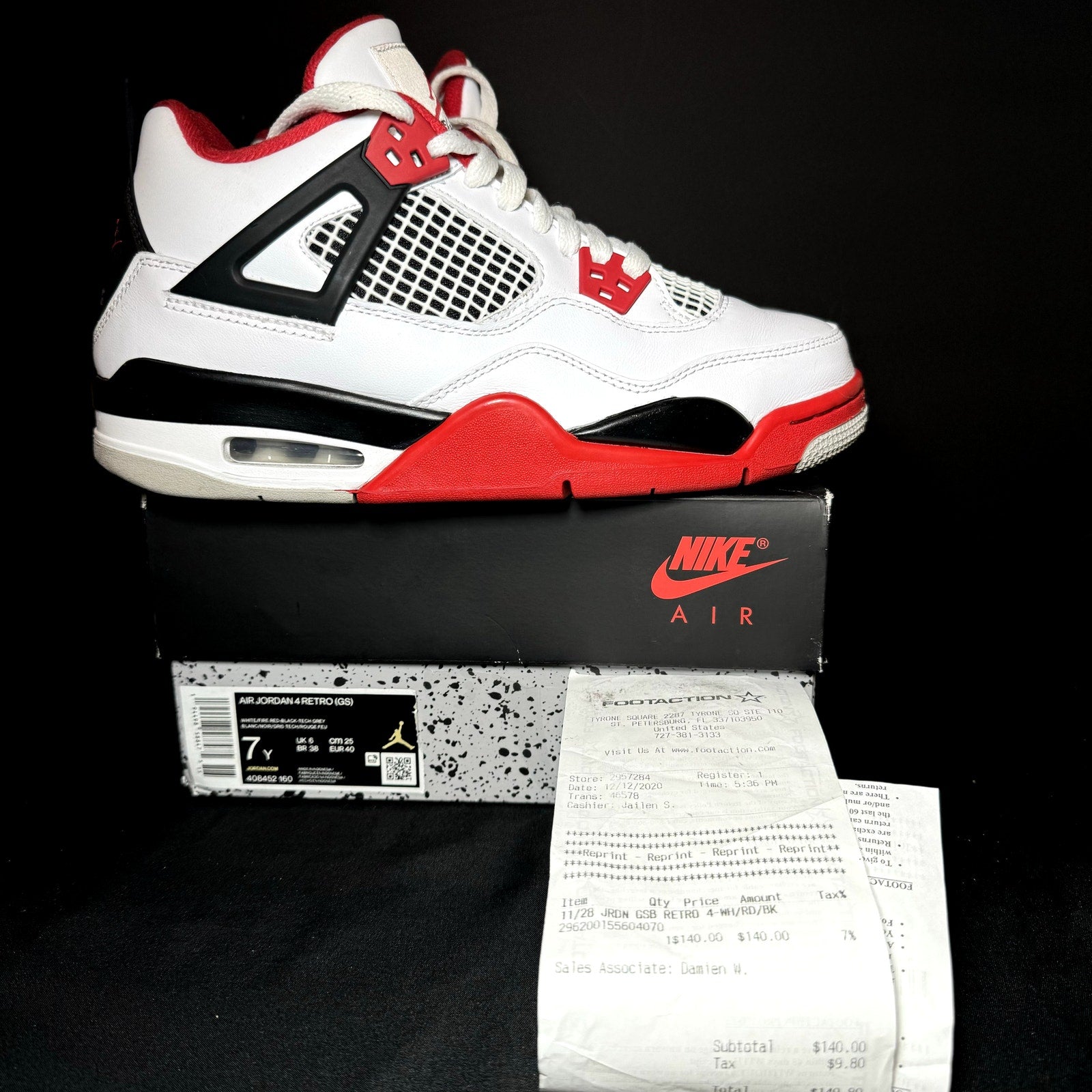 Air Jordan 4 Retro OG GS Fire Red 2020 Kids Shoes - Size 7