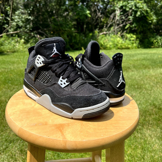 Air Jordan 4 Retro SE GS Black Canvas Kids Shoes - Size 4.5