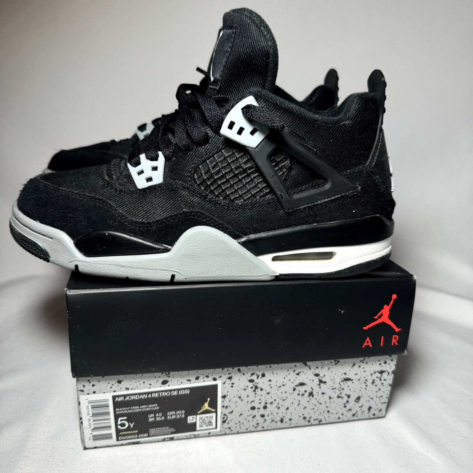 Air Jordan 4 Retro SE GS Black Canvas Kids Shoes - Size 5