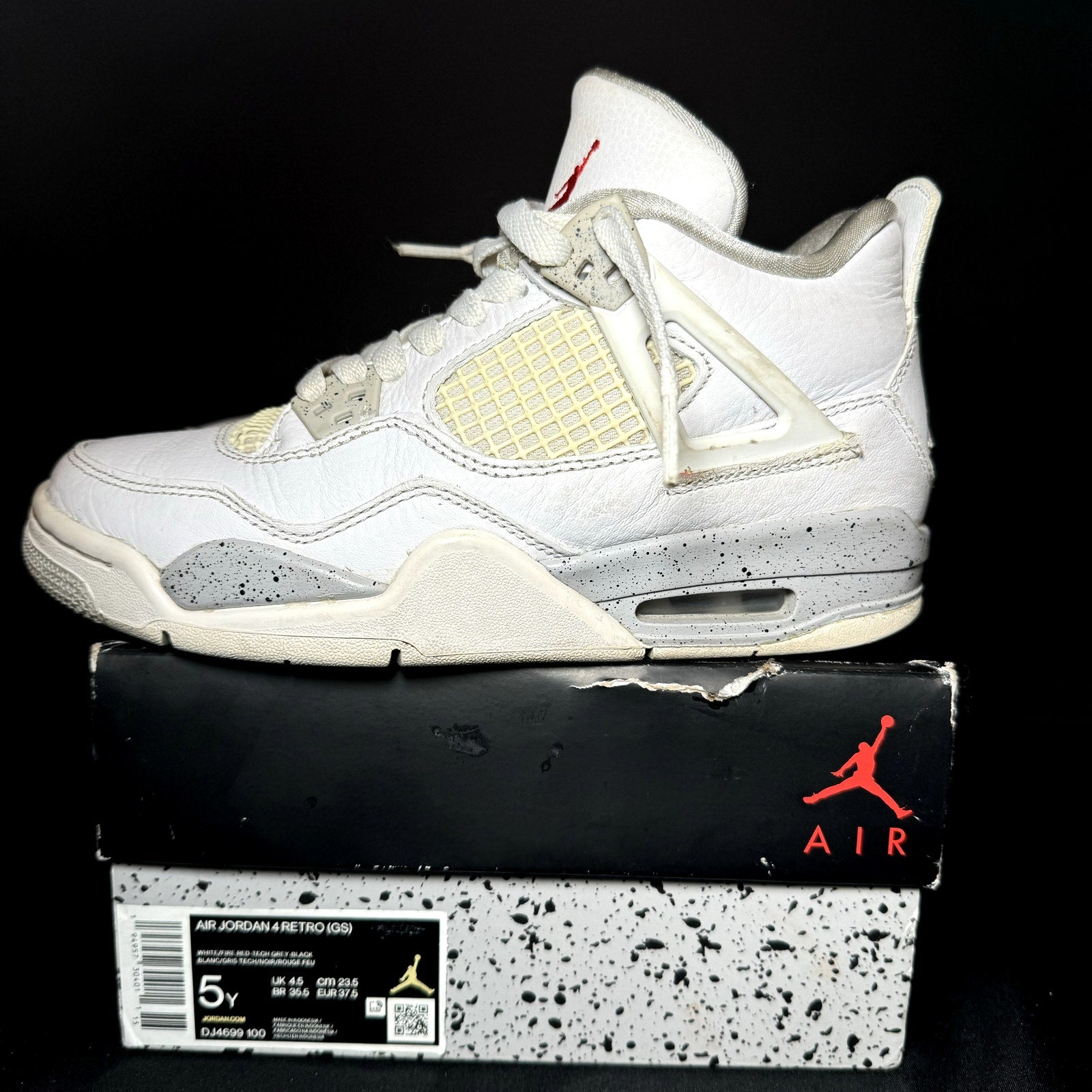 Air Jordan 4 Retro GS White Oreo Kids Shoes - Size 5