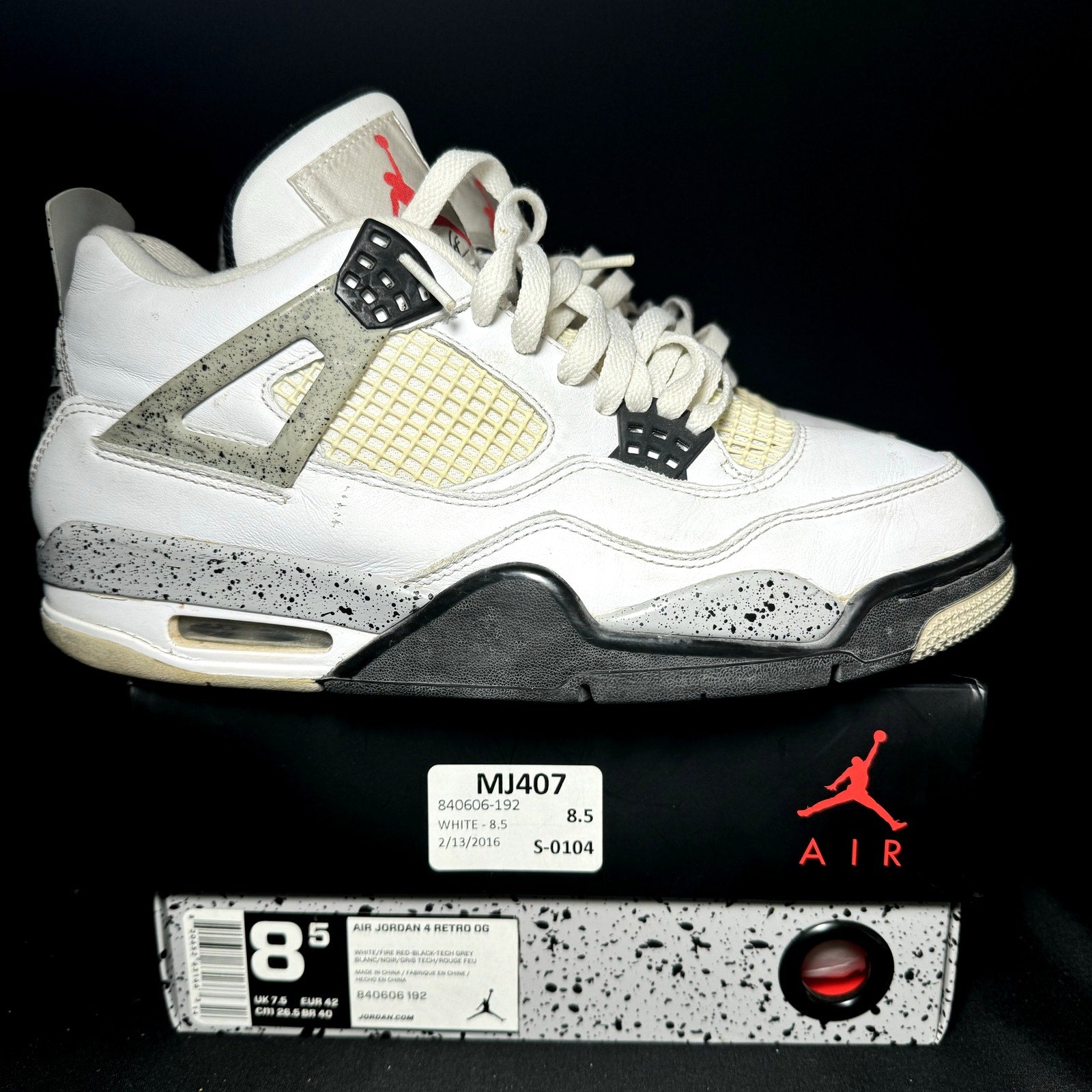 Air Jordan 4 Retro OG White Cement 2016 Men's Shoes - Size 9.5