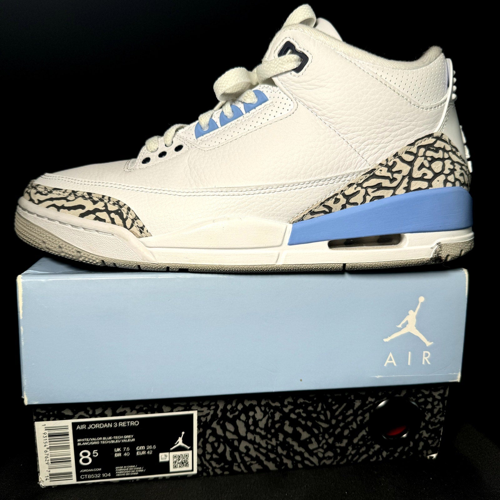 Air Jordan 3 Retro UNC Men's Shoes - Size 8.5