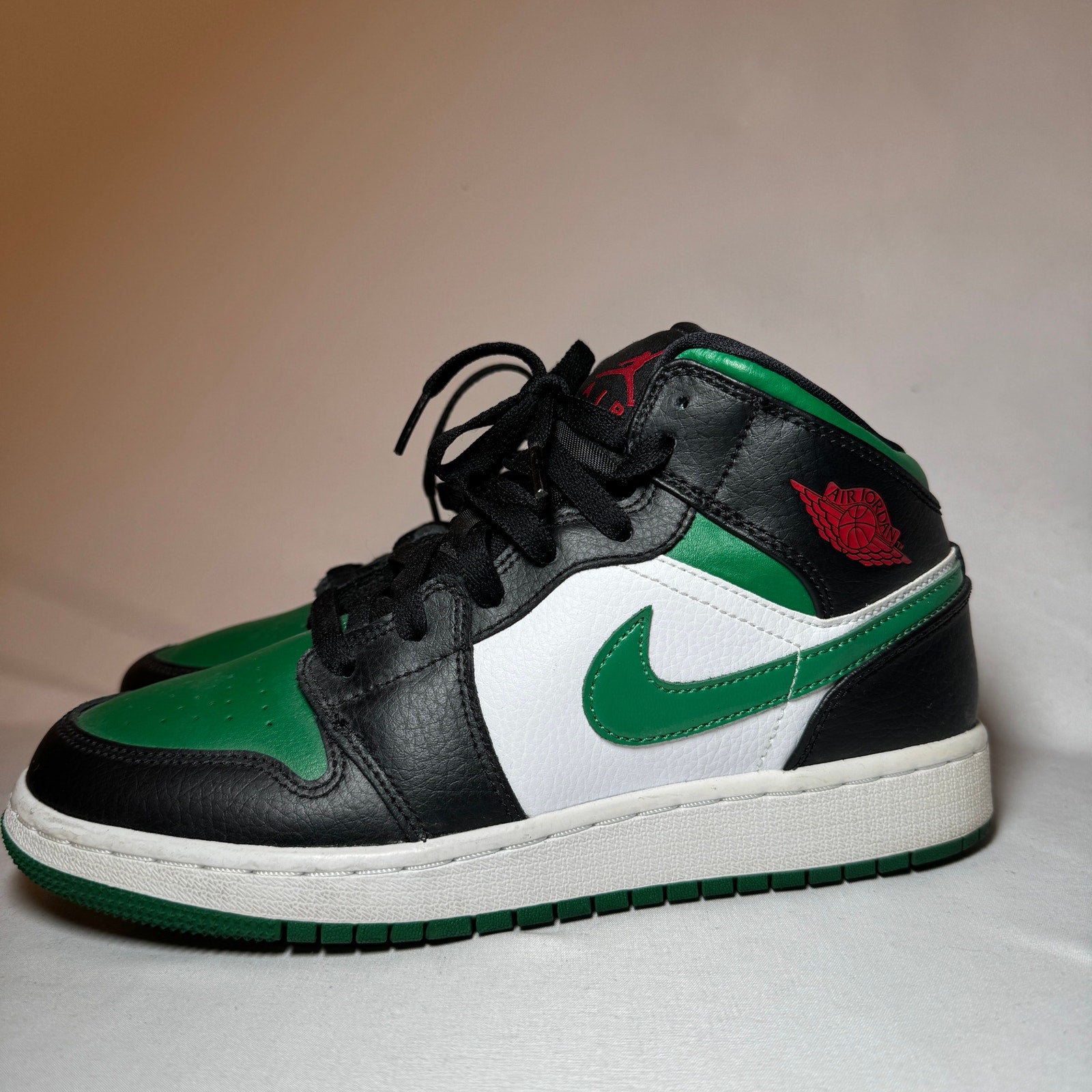 Air Jordan 1 Mid GS Black Pine Green Kids Shoes - Size 5.5