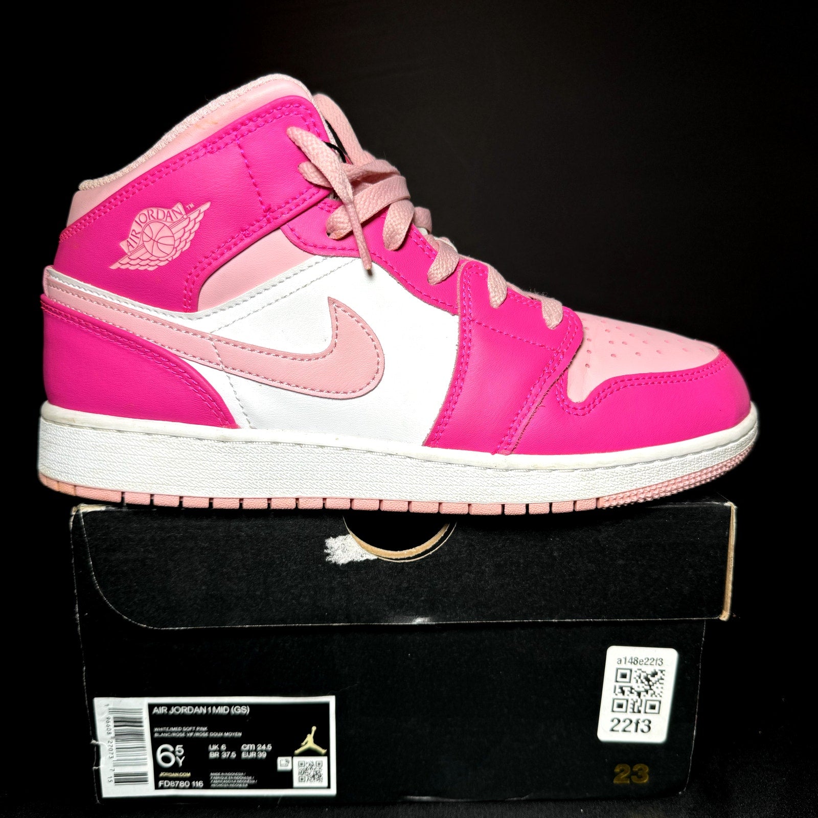 Air Jordan 1 Mid GS Fierce Pink Kids Shoes - Size 6.5