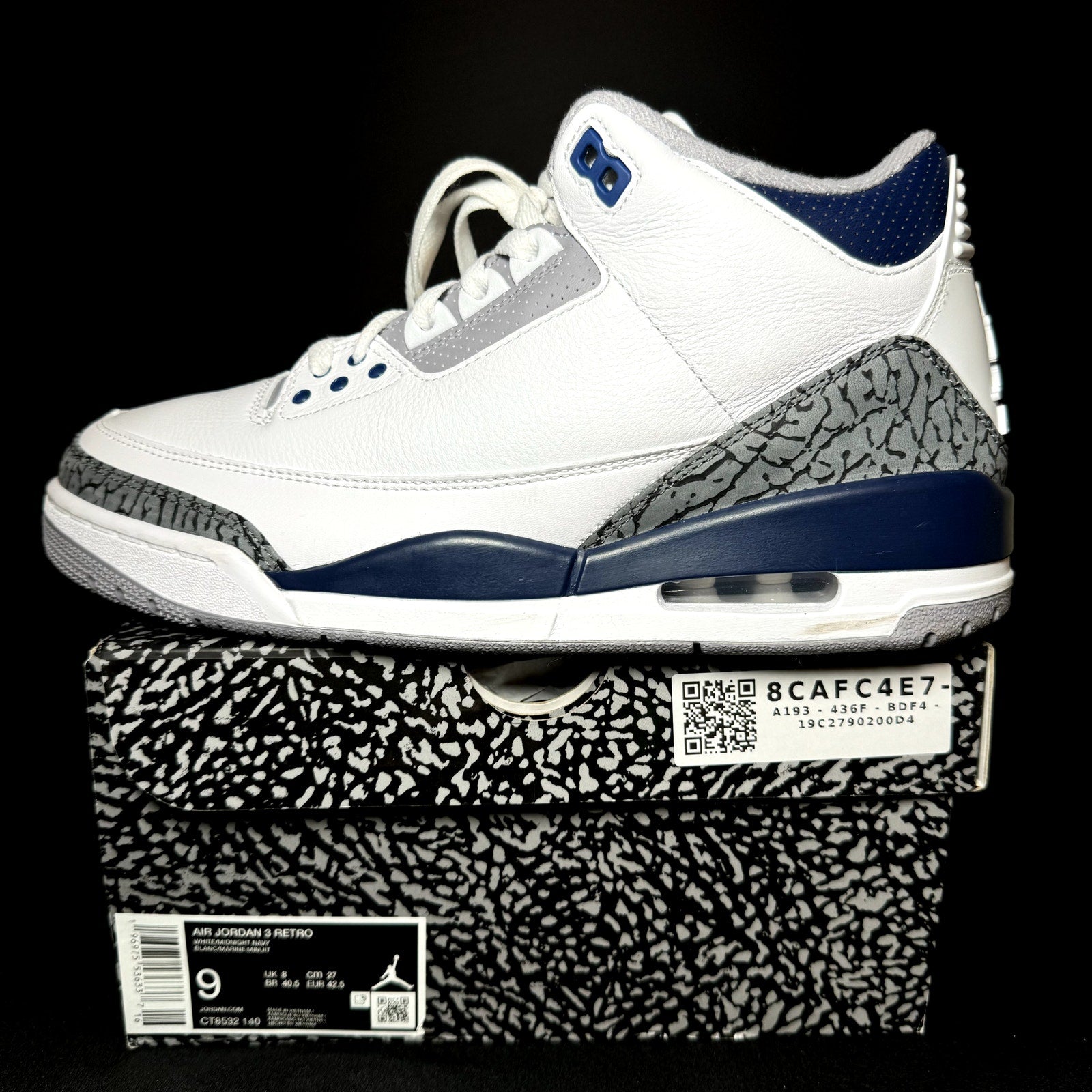 Air Jordan 3 Retro Midnight Navy Men's Shoes - Size 9