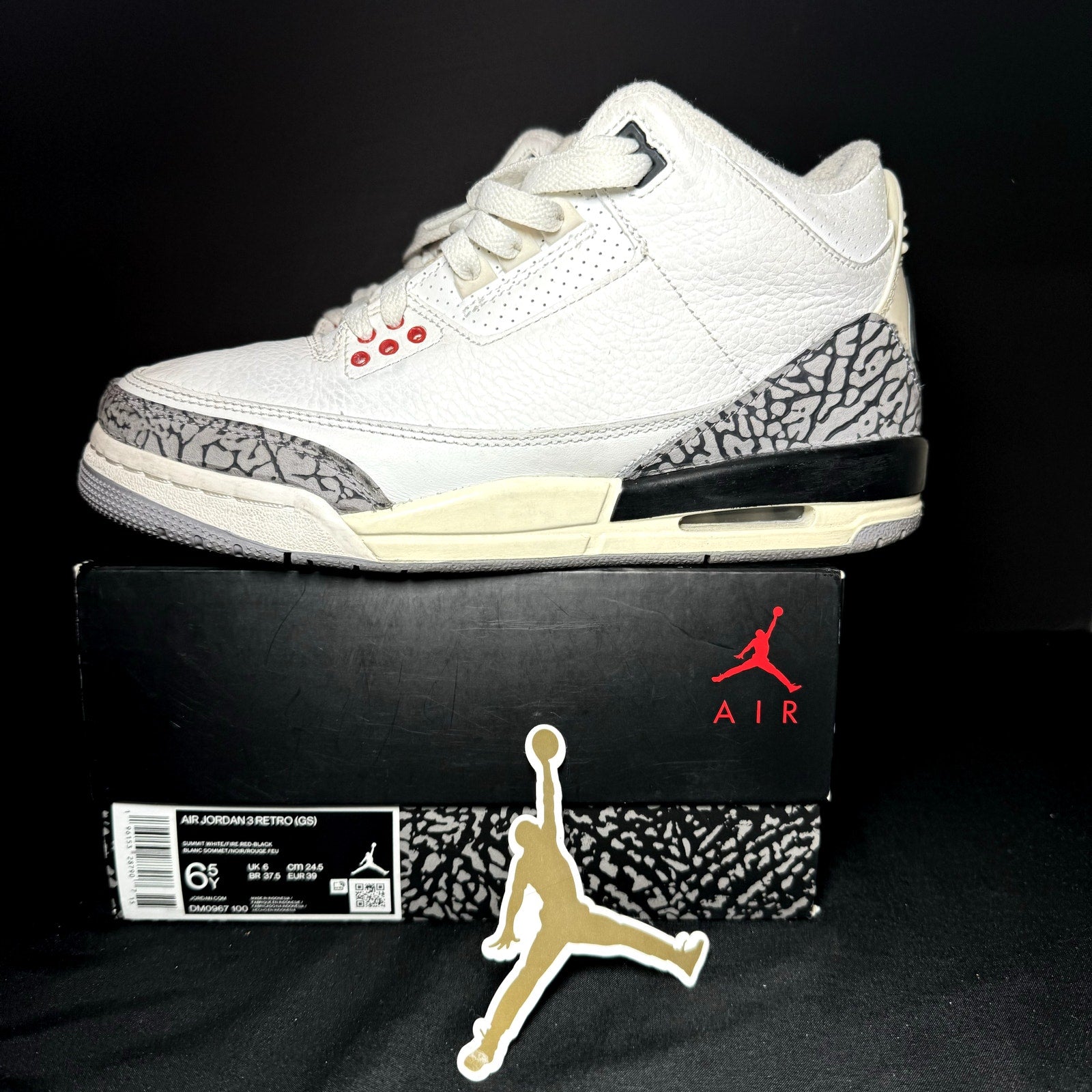 Air Jordan 3 Retro GS White Cement Reimagined Kids Shoes - Size 6.5