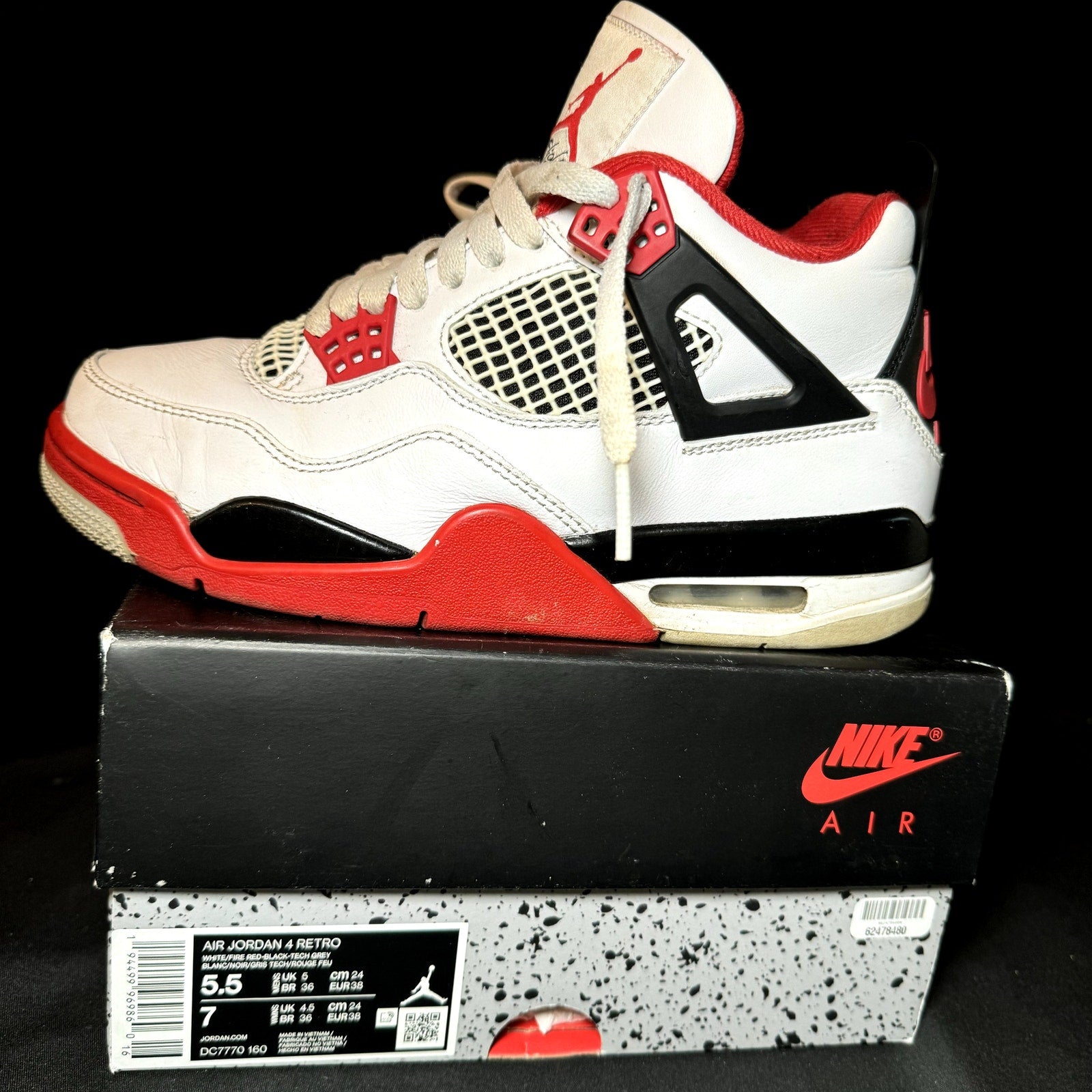 Air Jordan 4 Retro OG Fire Red 2020 Kids Shoes - Size 5.5