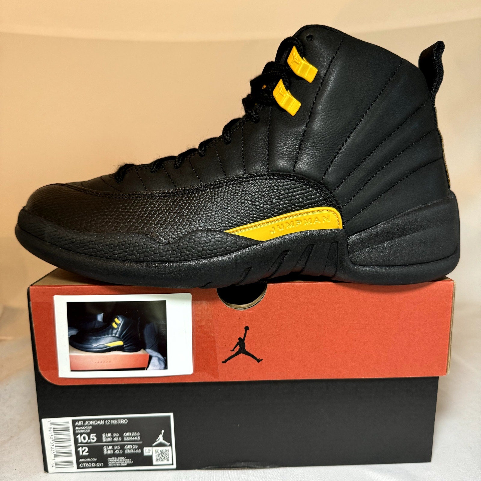 Air Jordan 12 Retro Black Taxi Men's Shoes - Size 10.5