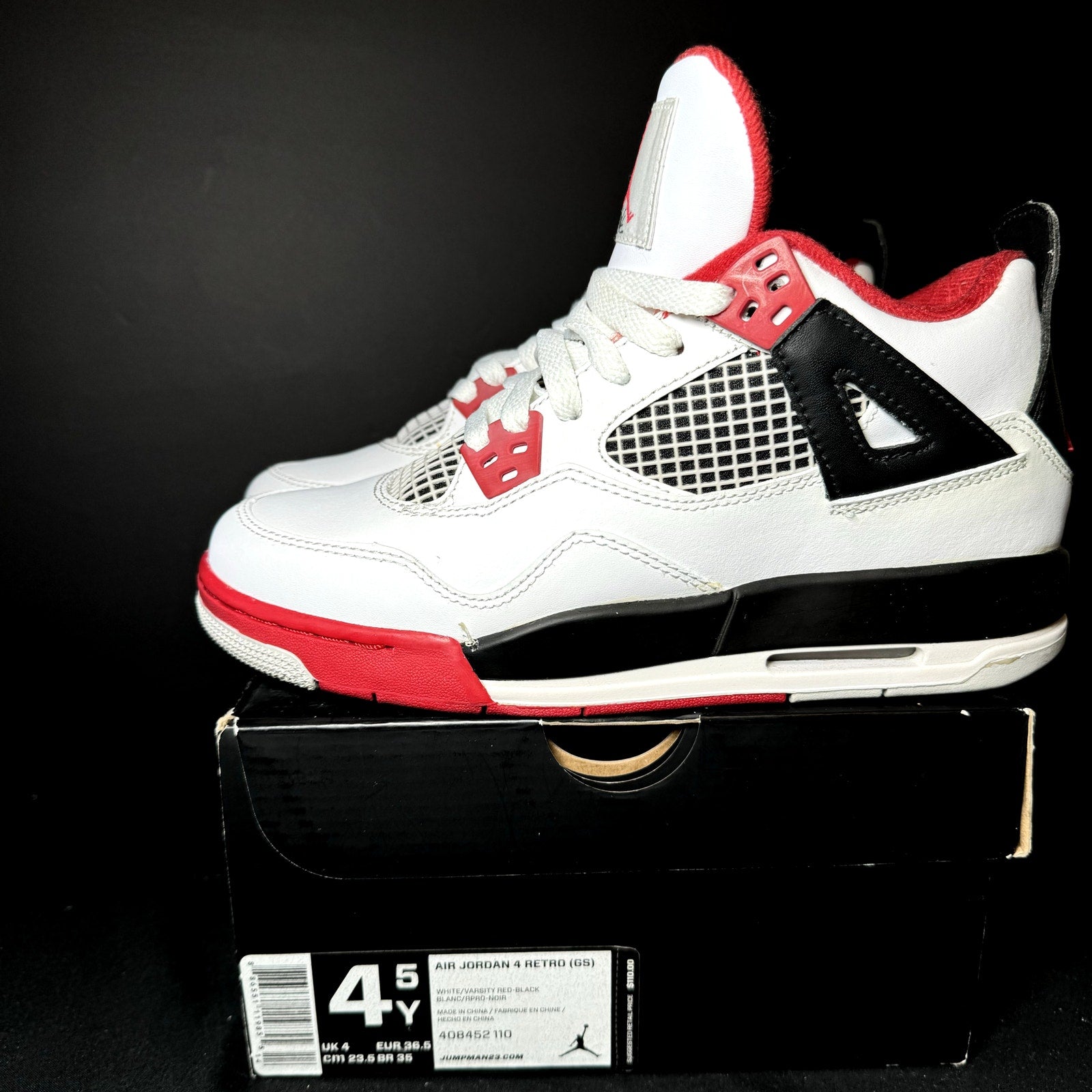 Air Jordan 4 Retro GS Fire Red 2012 Kids Shoes - Size 4.5