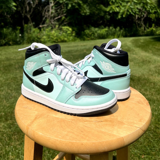 Air Jordan 1 Mid Aqua Black Women's Shoes - Size 5.5