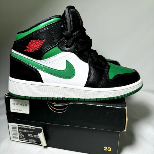 Air Jordan 1 Mid GS Black Pine Green 2020 Kids Shoes - Size 5