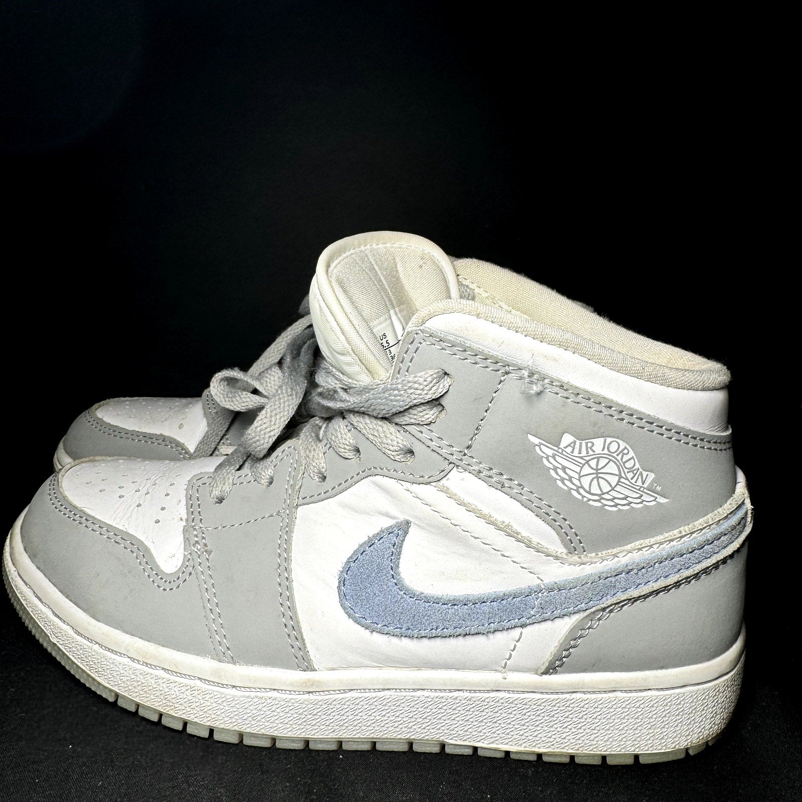 Air Jordan 1 Mid Wolf Grey Aluminum Women's Shoes -  - Size 5.5