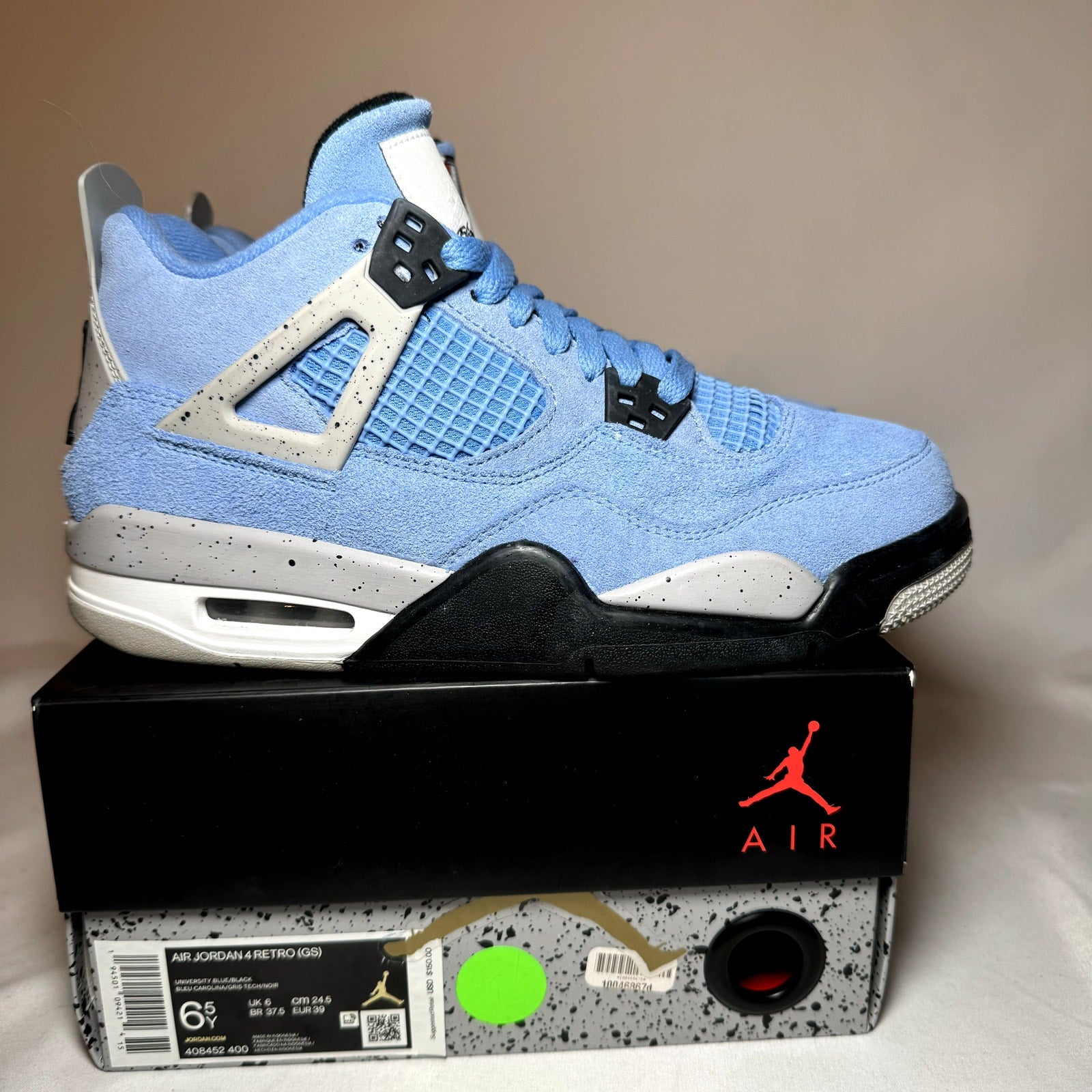 Air Jordan 4 Retro GS University Blue Kids Shoes - Size 6.5