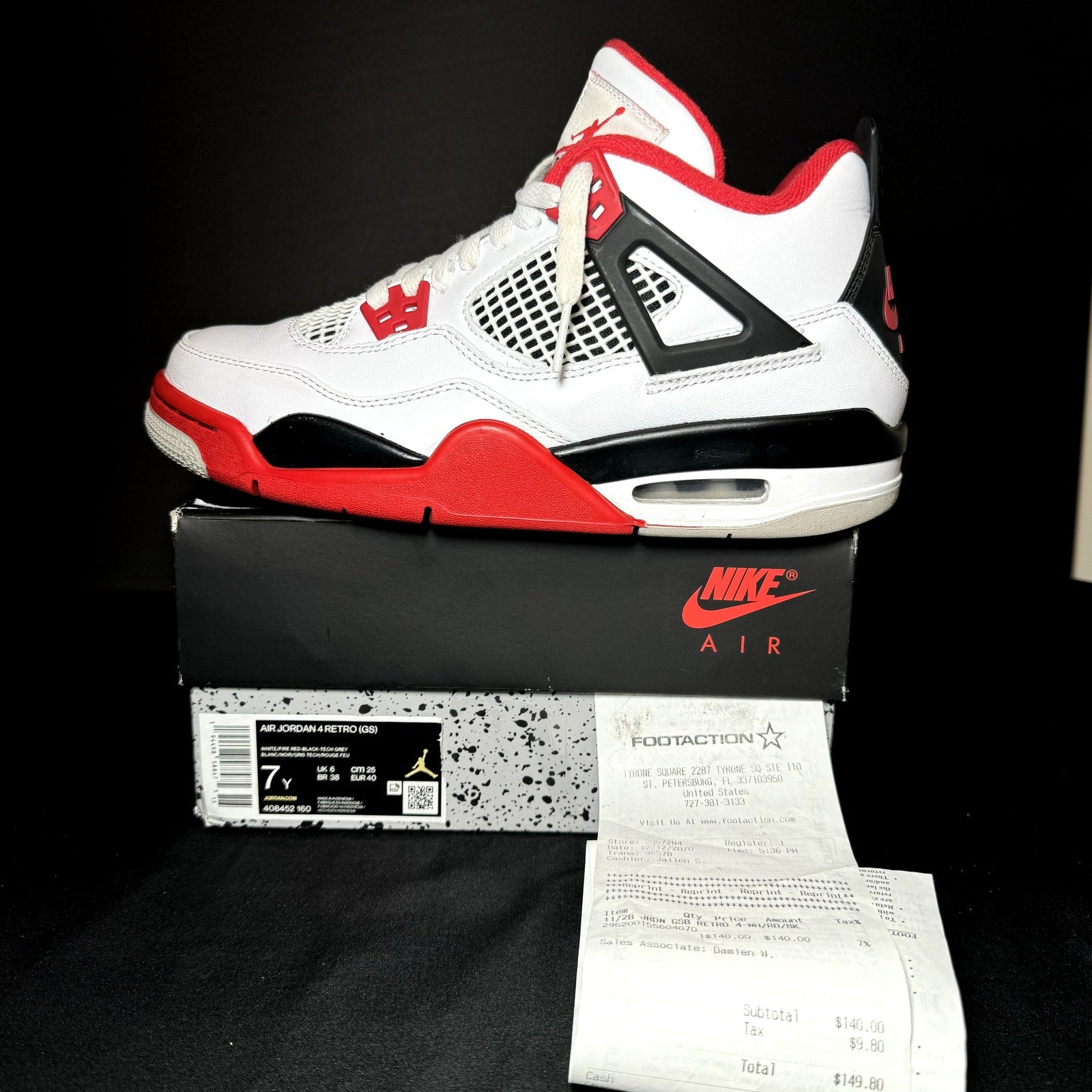 Air Jordan 4 Retro OG GS Fire Red 2020 Kids Shoes - Size 7