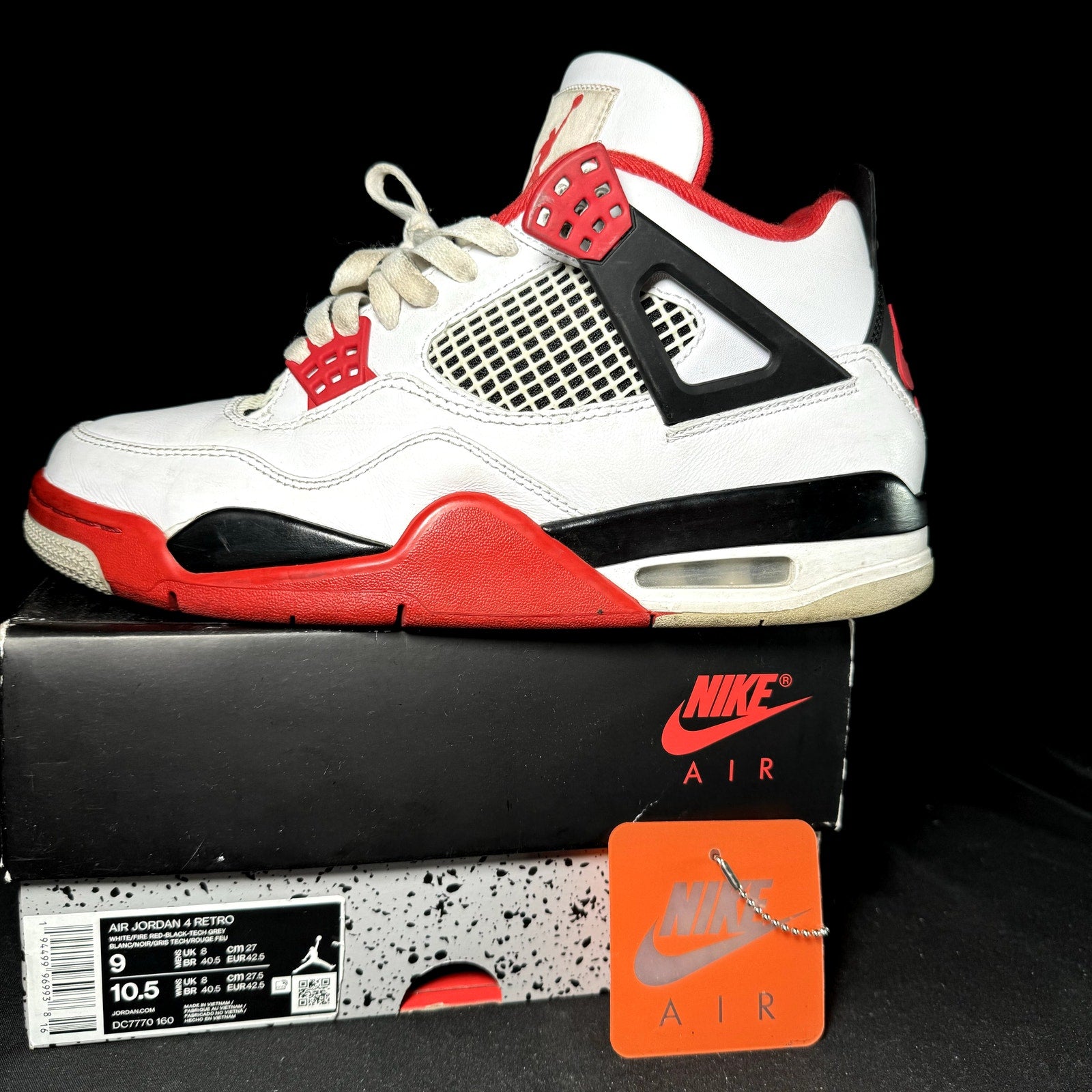 Air Jordan 4 Retro OG Fire Red 2020 Men's Shoes - Size 9