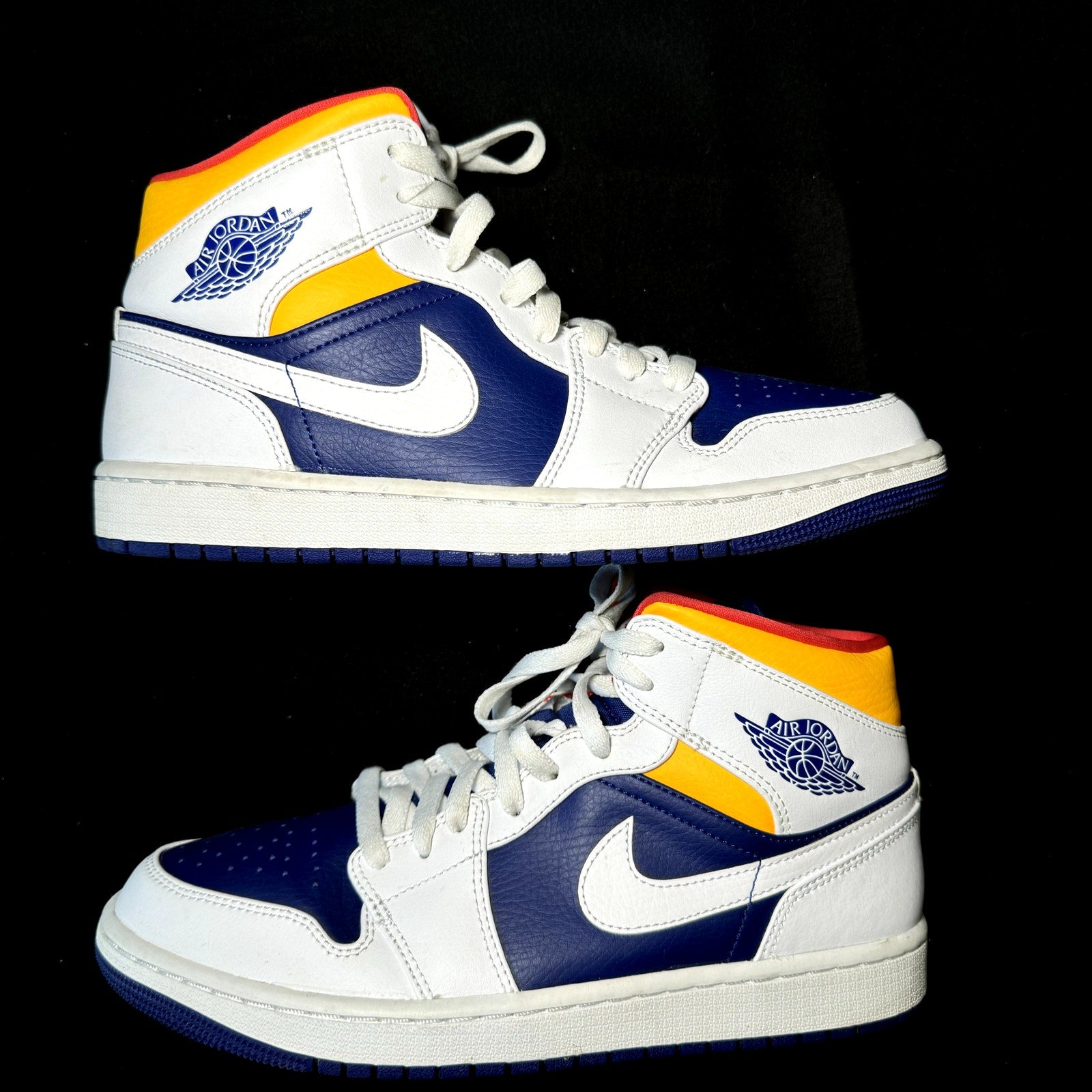 Air Jordan 1 Mid White Deep Royal Blue Men's Shoes - Size 9.5