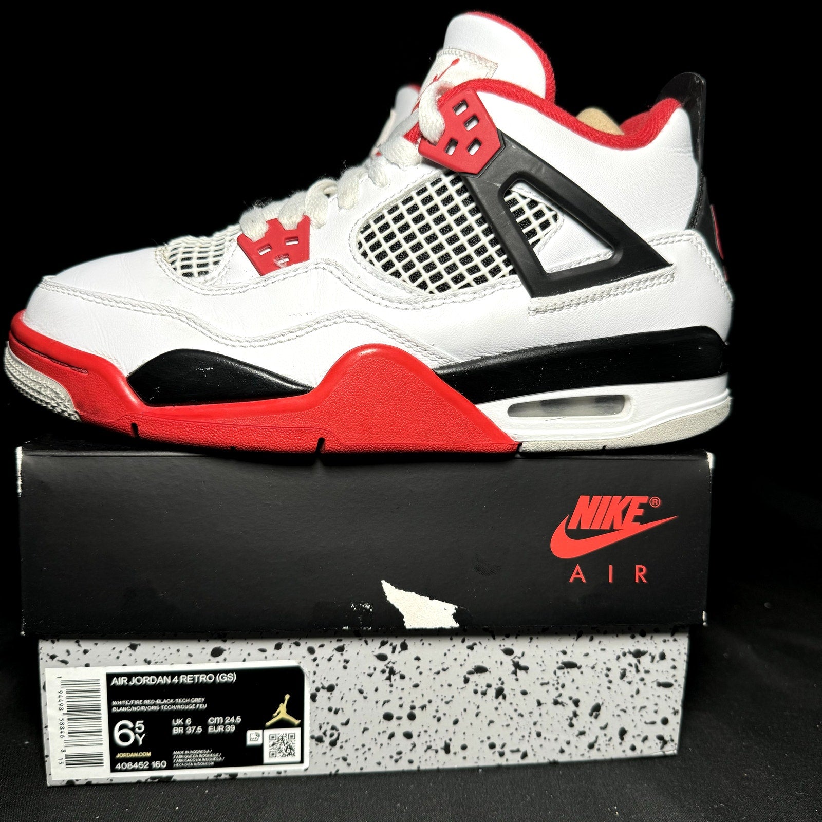 Air Jordan 4 Retro OG GS Fire Red 2020 Kids Shoes - Size 6.5