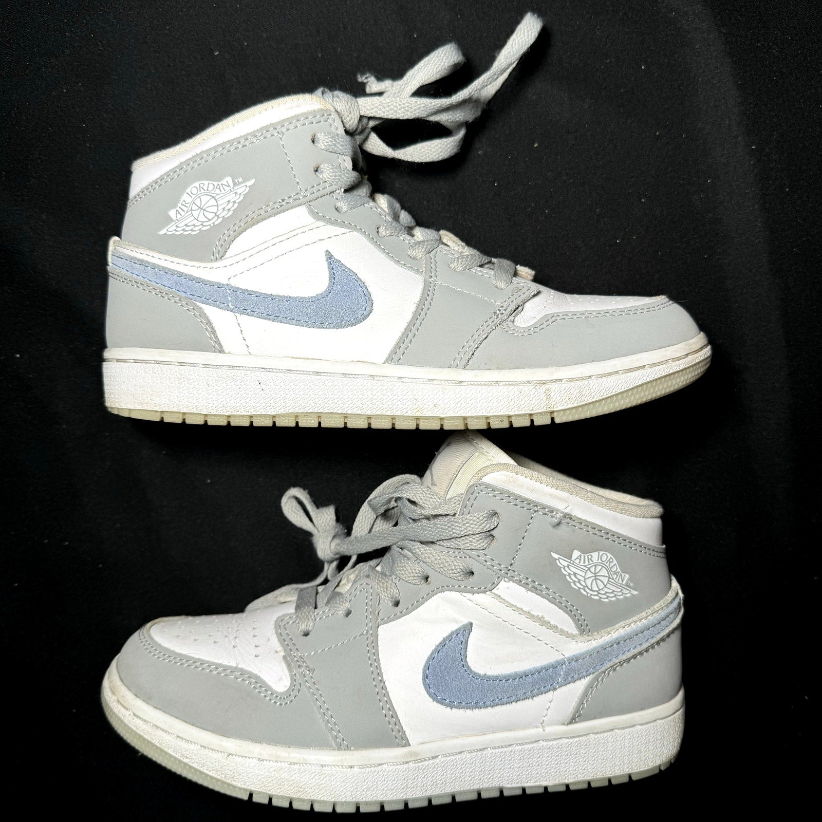 Air Jordan 1 Mid Wolf Grey Aluminum Women's Shoes -  - Size 5.5