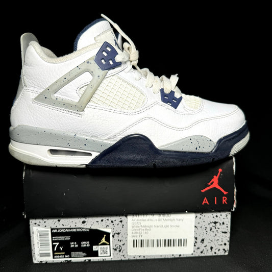 Air Jordan 4 Retro GS Midnight Navy 2022 Kids Shoes - Size 7