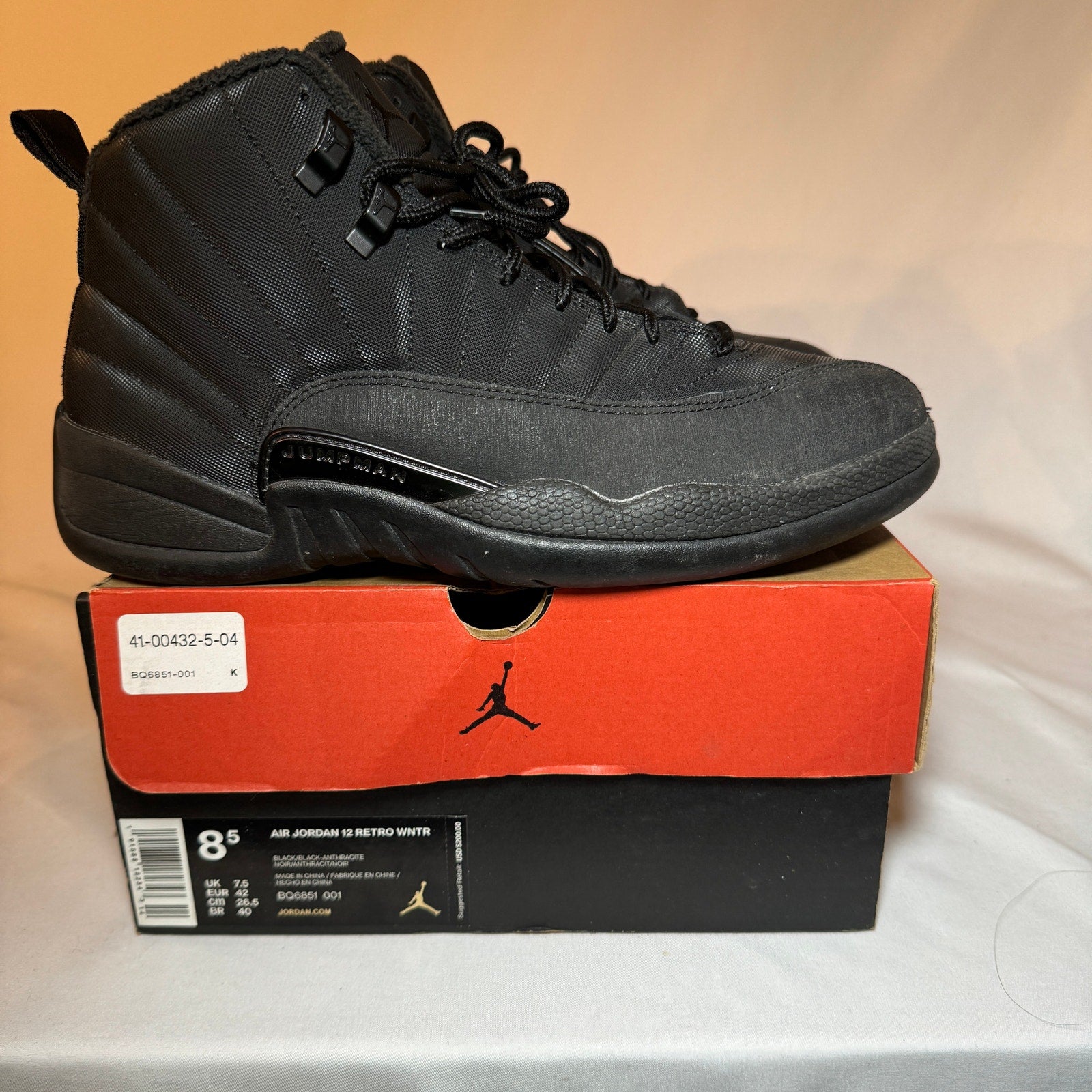 Air Jordan 12 Retro Winterized Triple Black Men's Shoes - Size 8.5