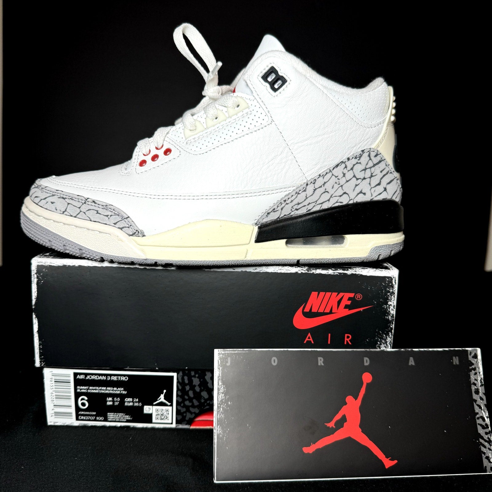 Air Jordan 3 Retro White Cement Reimagined Kids Shoes - Size 6