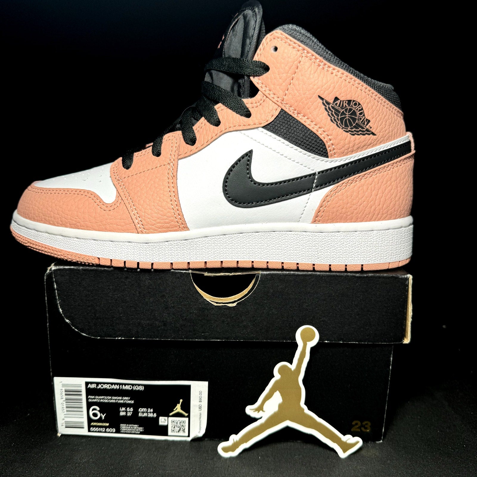 Air Jordan 1 Mid GS Pink Quartz 2020 Kids Shoes - Size 6