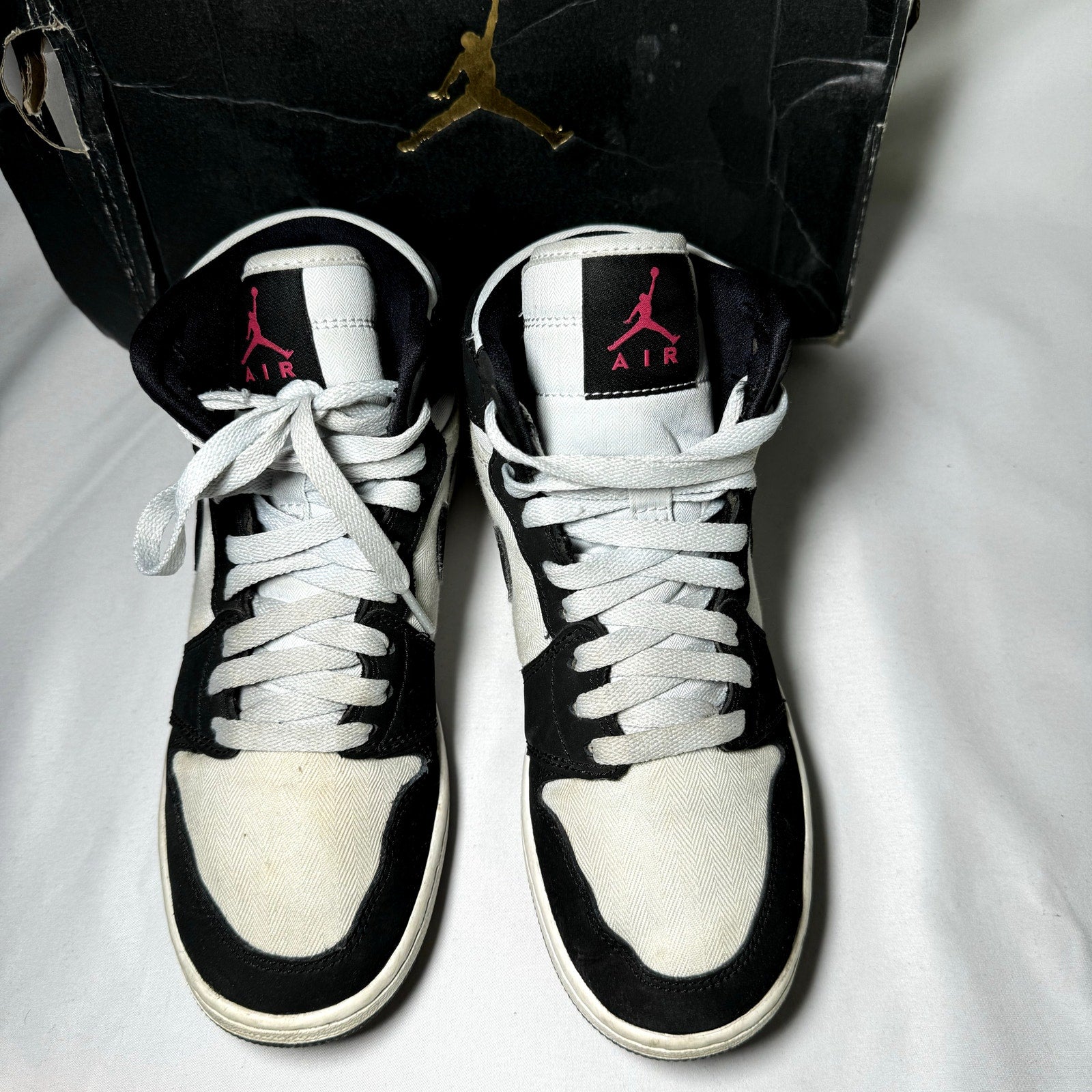 Air Jordan 1 Retro High GS Pure Platinum Black Pink Kids Shoes - Size 5