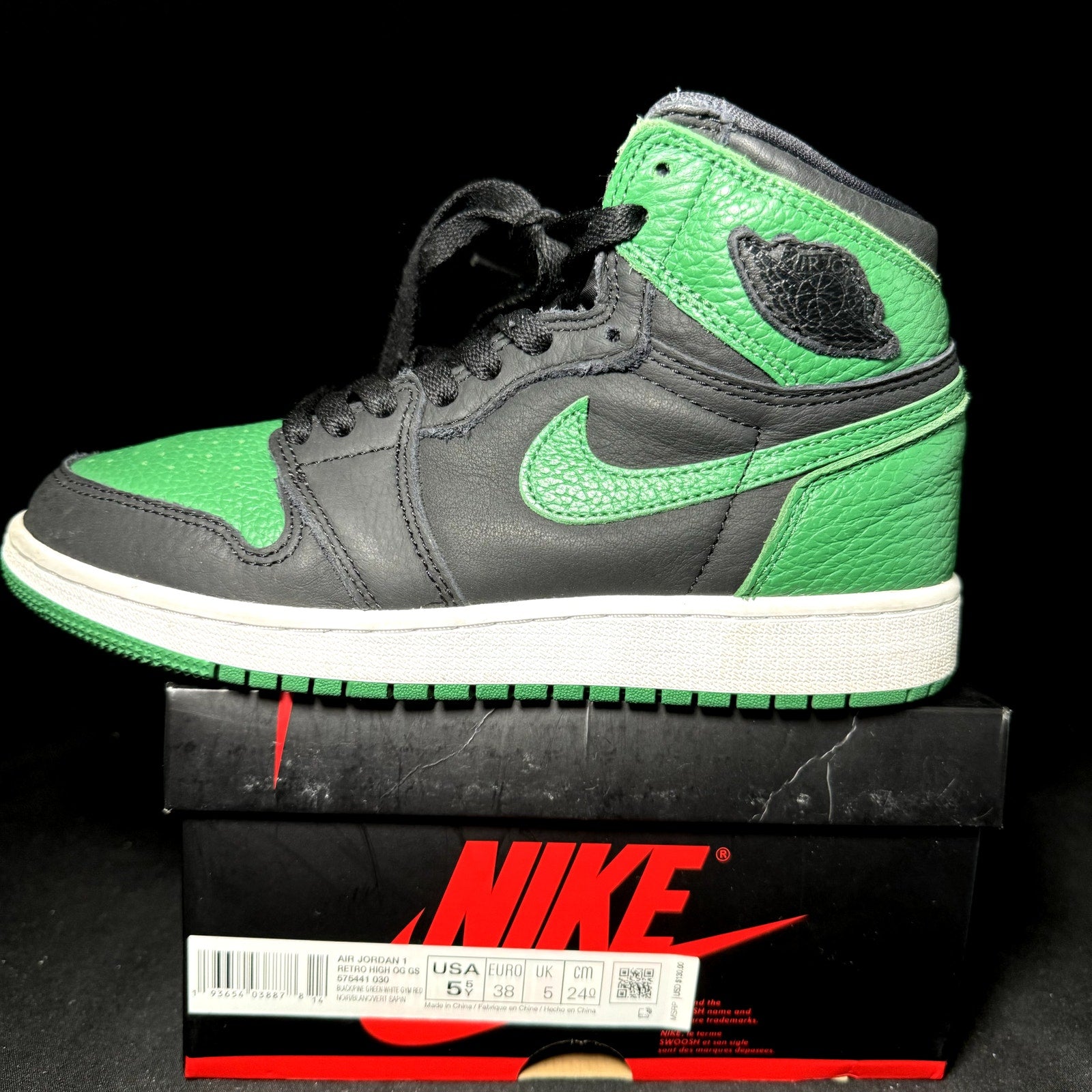 Air Jordan 1 Retro High OG GS Pine Green 2.0 2020 Kids Shoes  - Size 5.5