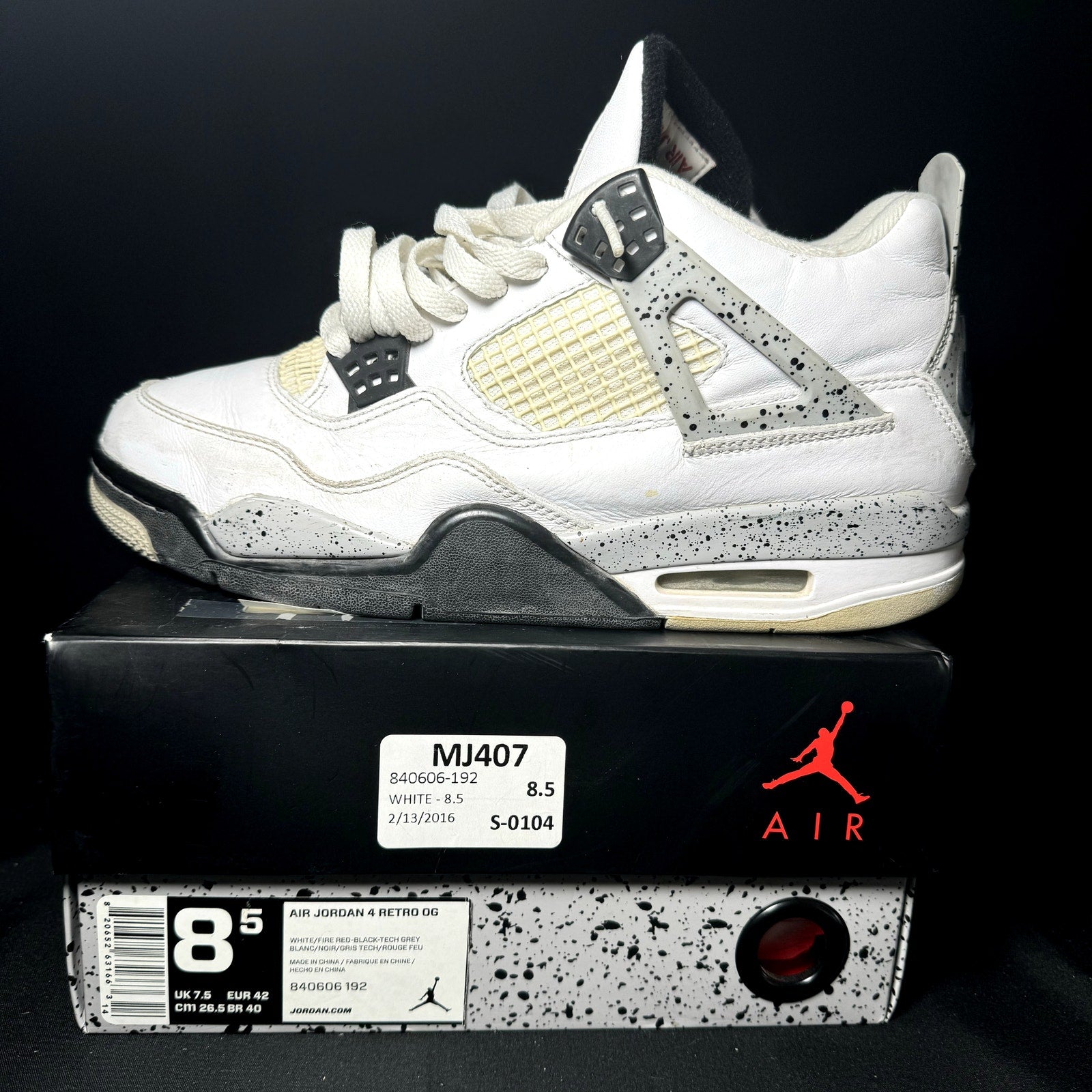 Air Jordan 4 Retro OG White Cement 2016 Men's Shoes - Size 9.5