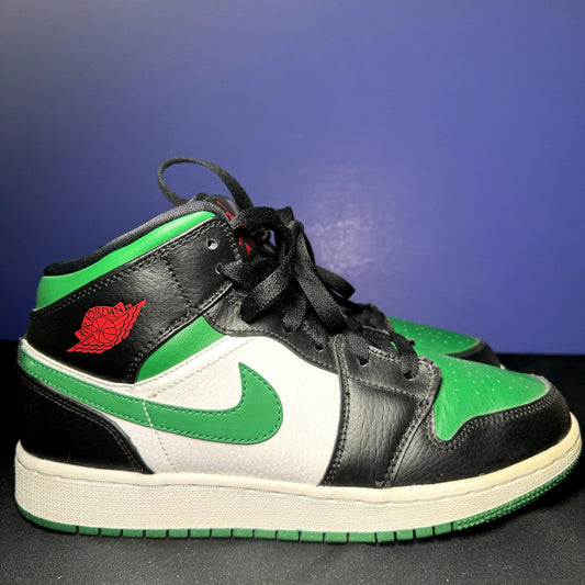 Air Jordan 1 Mid GS Black Pine Green Kids Shoes - Size 6