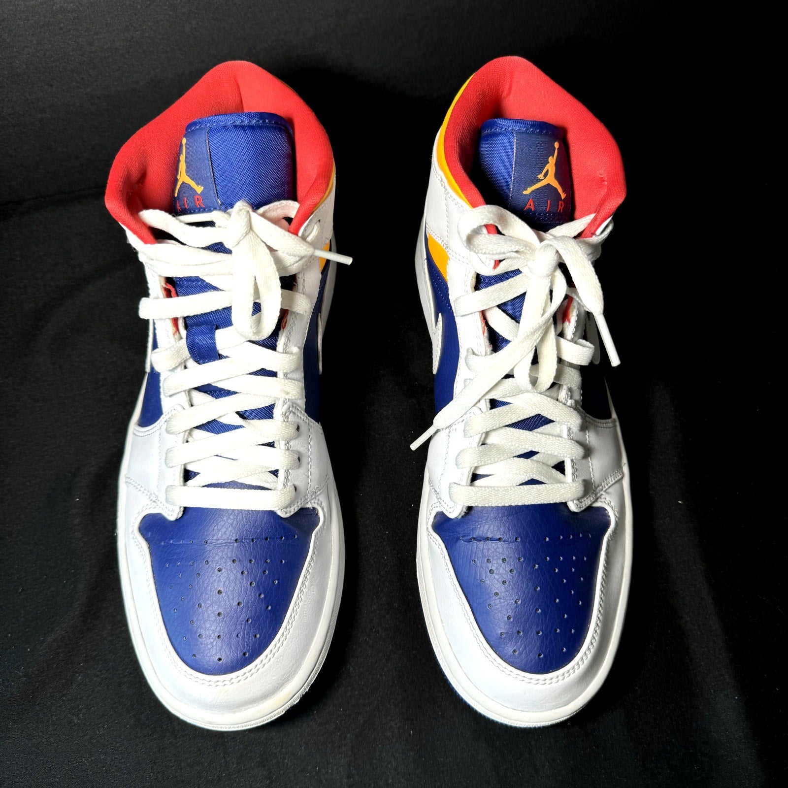 Air Jordan 1 Mid White Deep Royal Blue Men's Shoes - Size 9.5