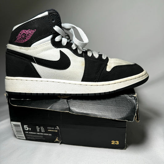 Air Jordan 1 Retro High GS Pure Platinum Black Pink Kids Shoes - Size 5