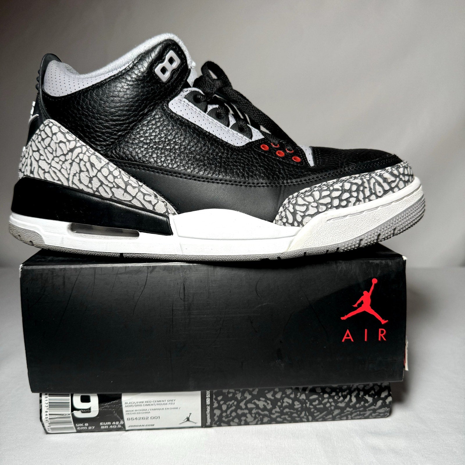 Air Jordan 3 Retro OG Black Cement 2018 Men's Shoes - Size 9