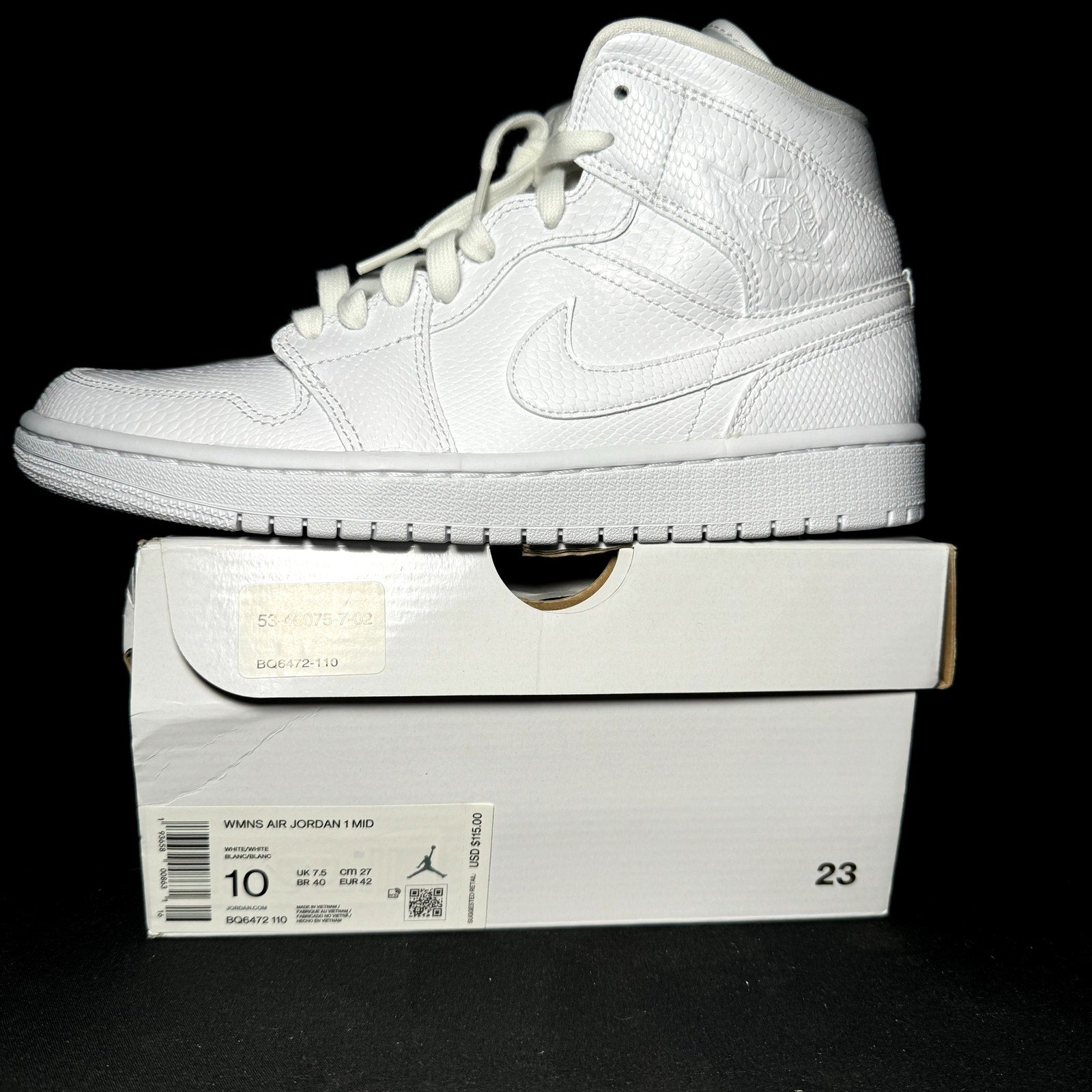 Air Jordan 1 Mid White Snakeskin 2020 Women's Shoes - Size 10