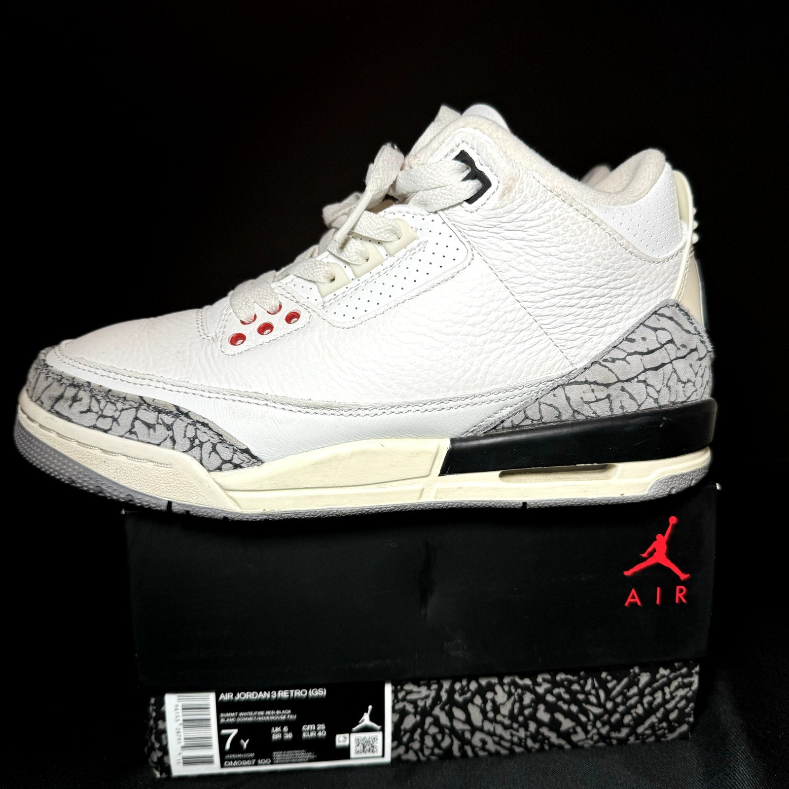 Air Jordan 3 Retro GS White Cement Reimagined Kids Shoes - Size 7