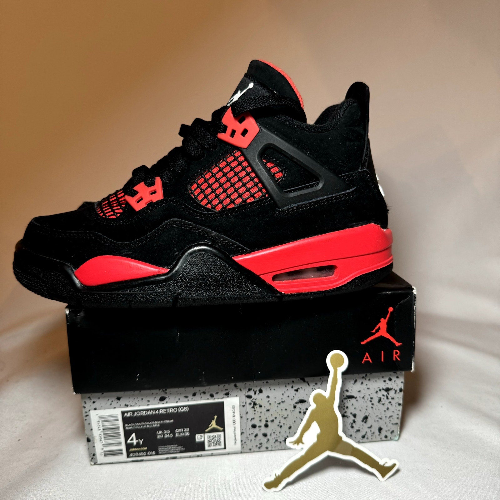 Air Jordan 4 Retro GS Red Thunder Kids Shoes - Size 4