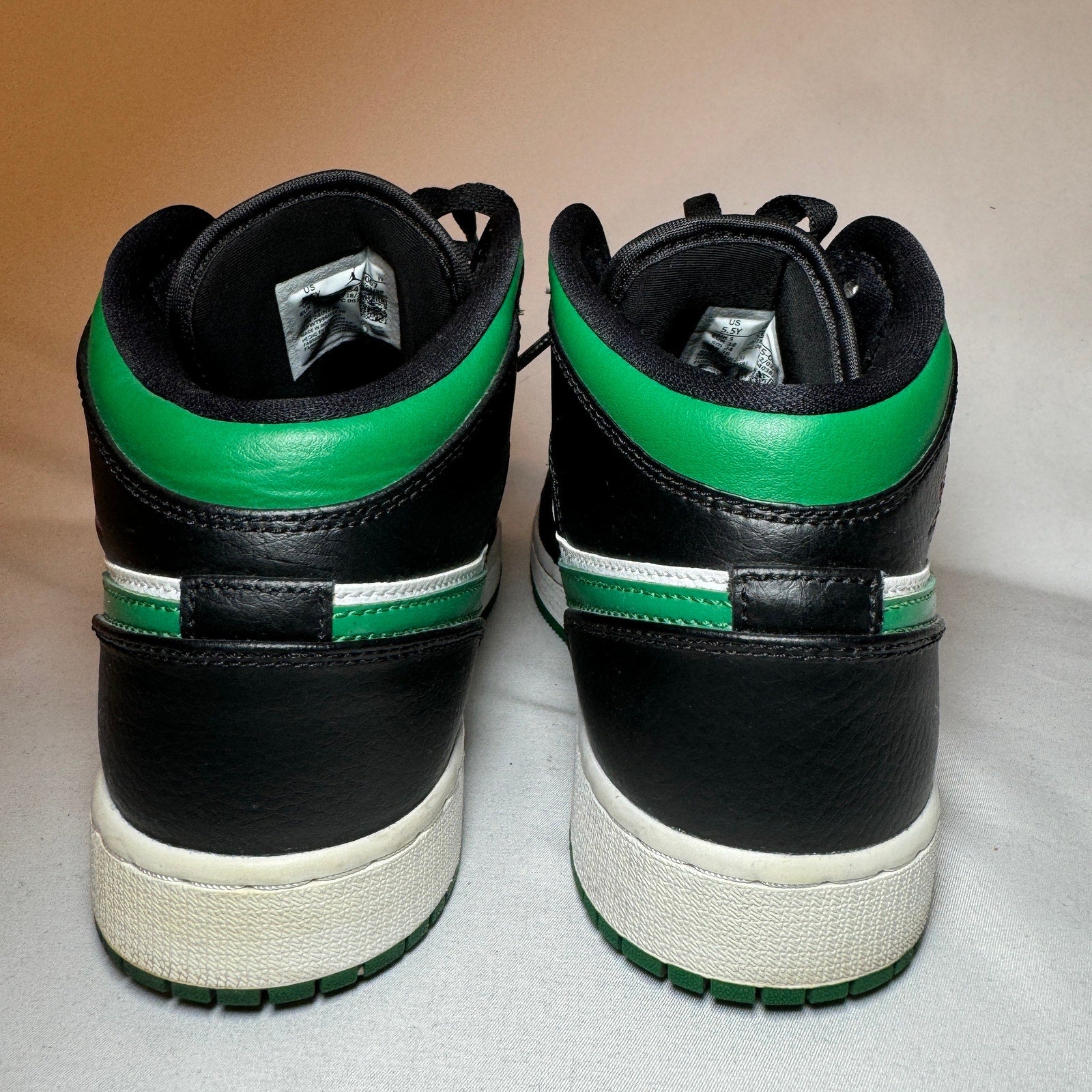 Air Jordan 1 Mid GS Black Pine Green Kids Shoes - Size 5.5