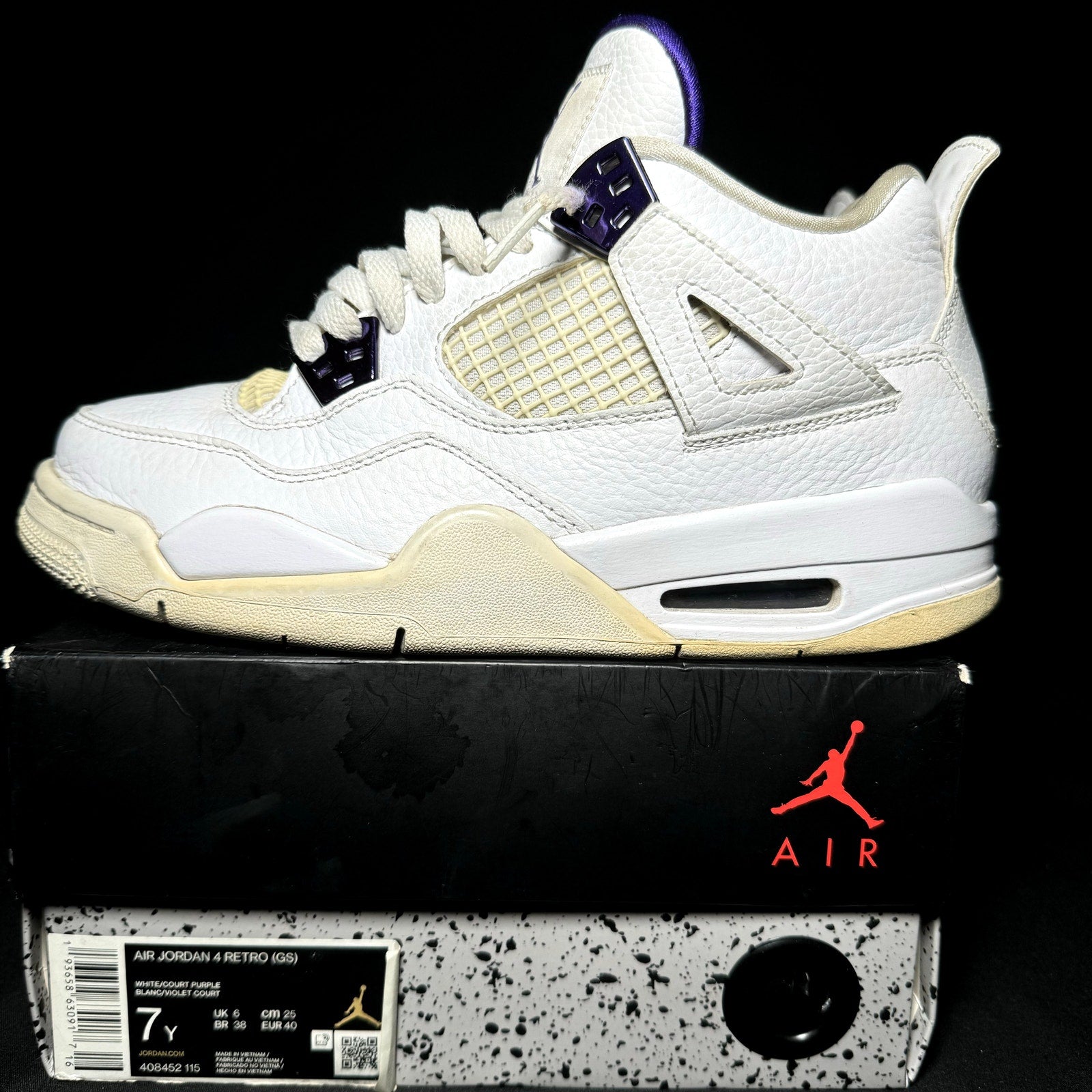 Air Jordan 4 Retro GS Purple Metallic Kids Shoes  - Size 7