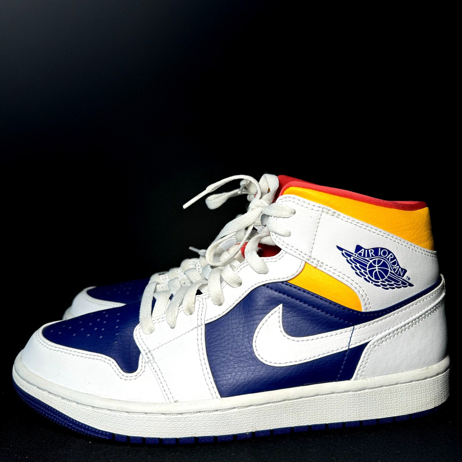 Air Jordan 1 Mid White Deep Royal Blue Men's Shoes - Size 9.5