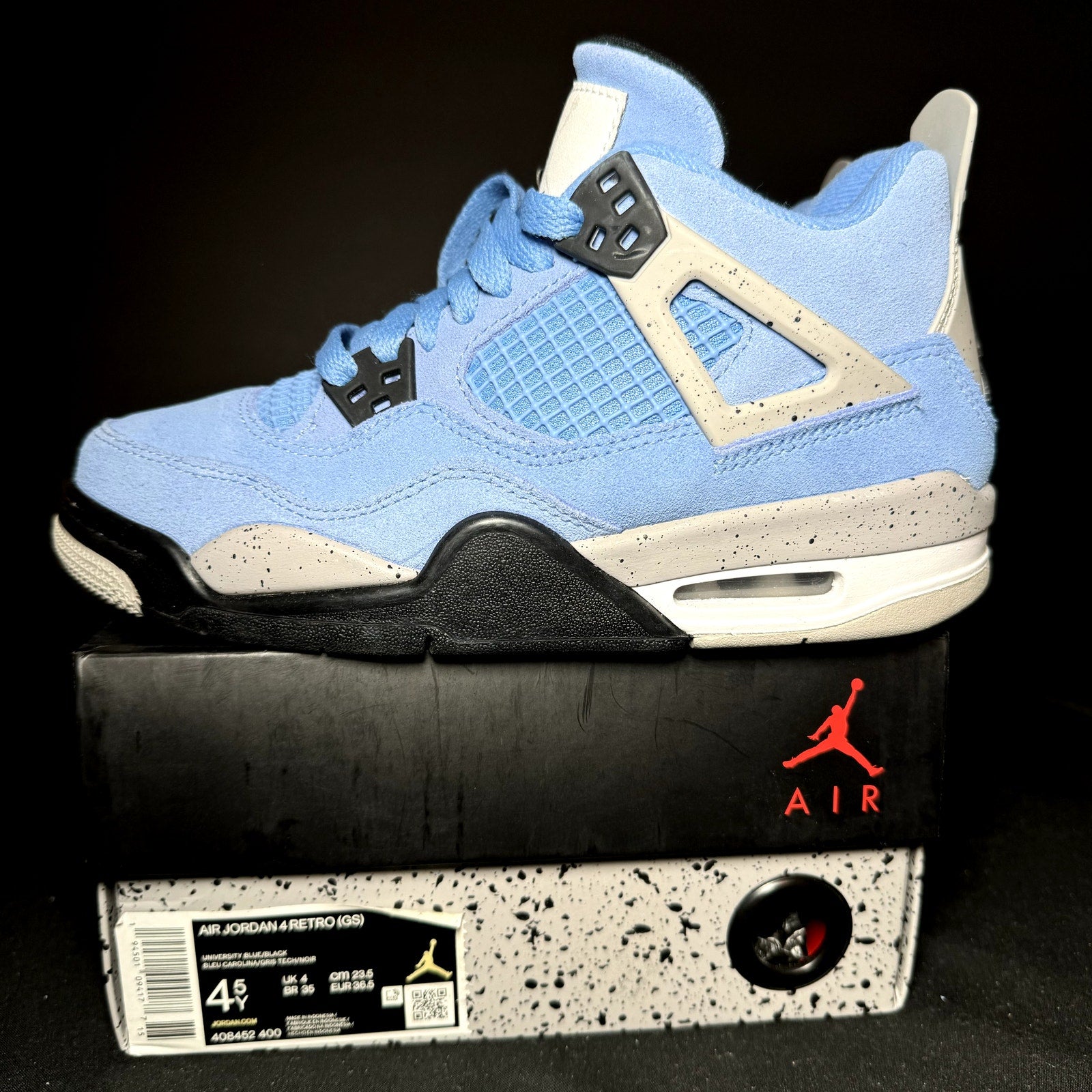 Air Jordan 4 Retro GS University Blue Kids Shoes - Size 4.5