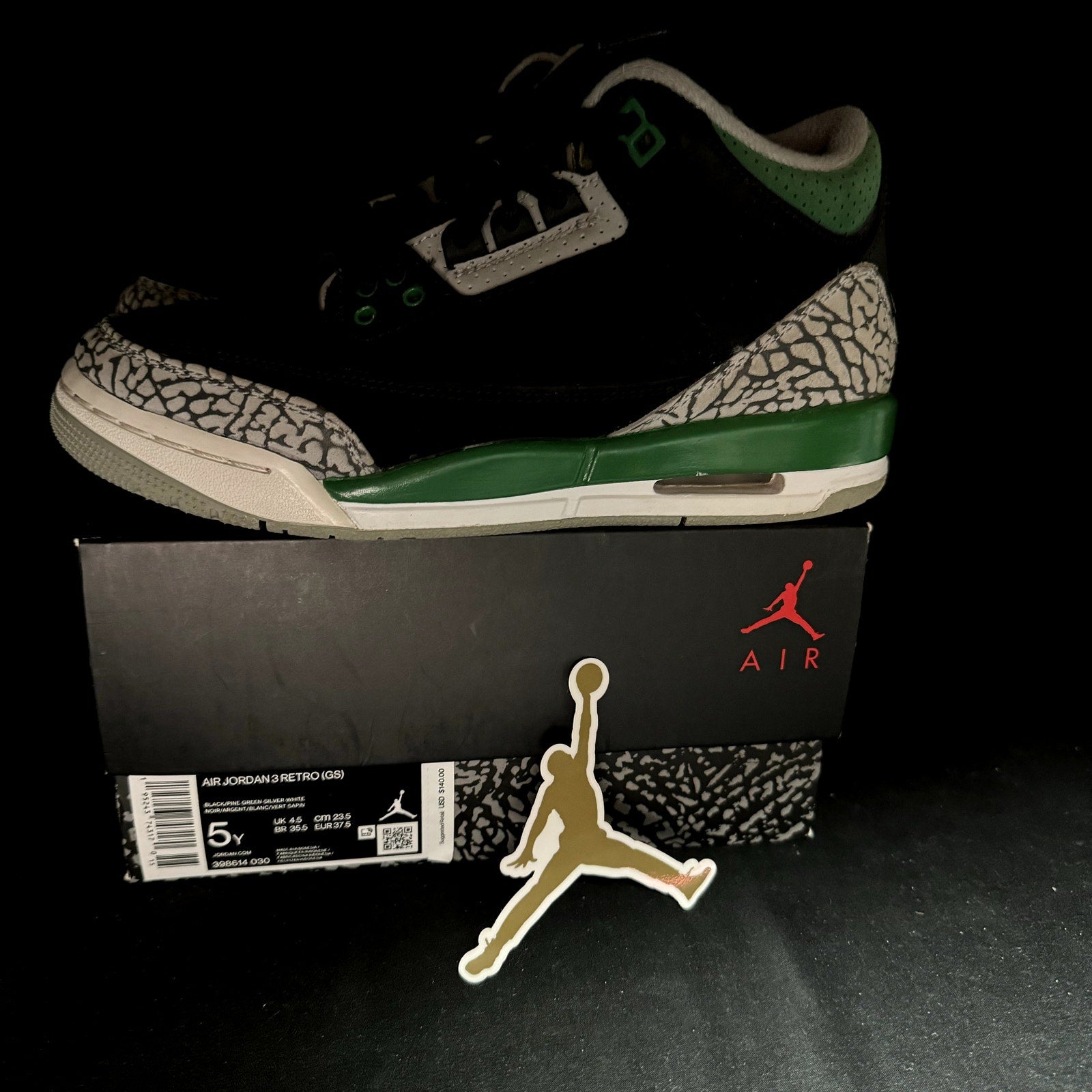 Air Jordan 3 Retro GS Pine Green 2021 Kids Shoes - Size 5