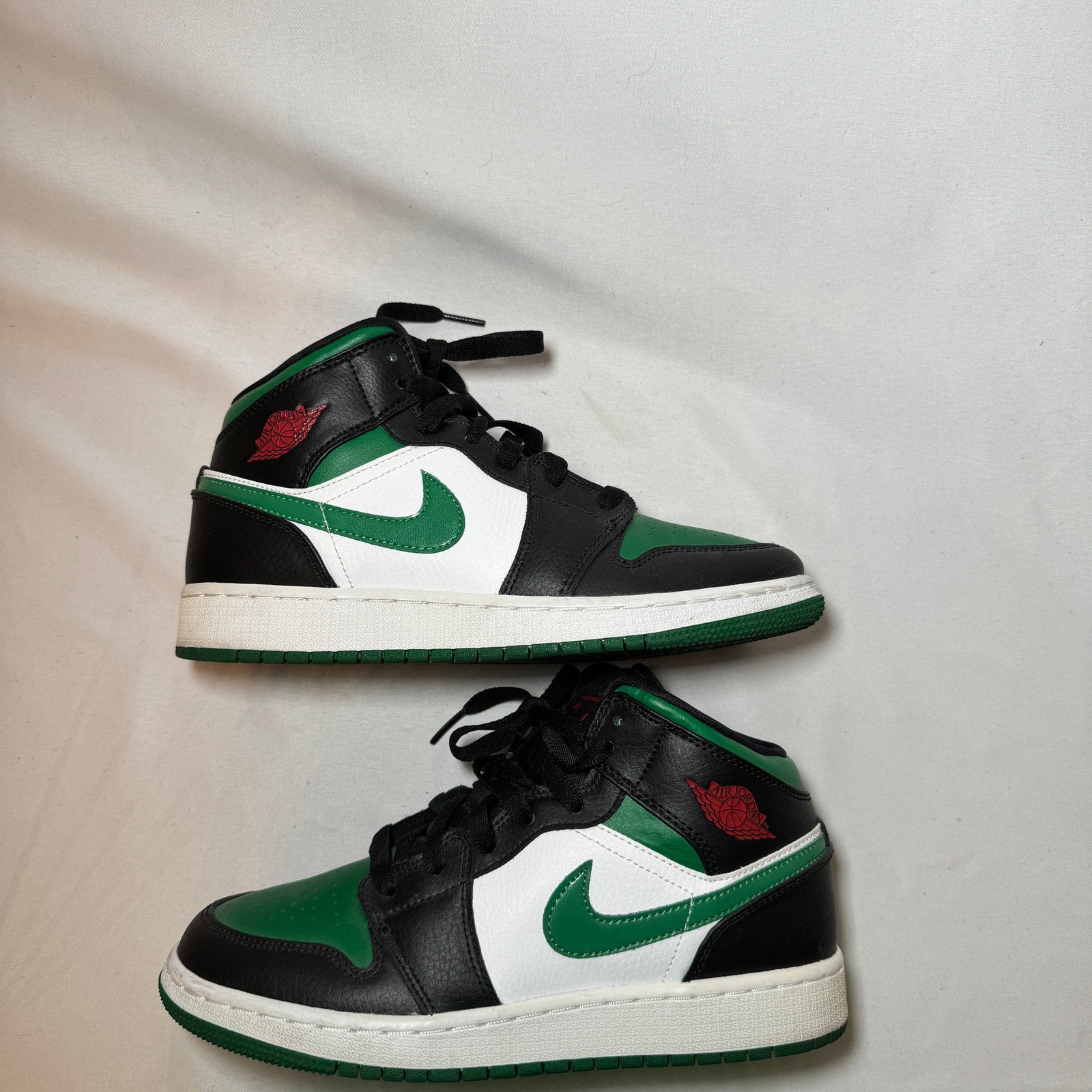 Air Jordan 1 Mid GS Black Pine Green Kids Shoes - Size 5.5