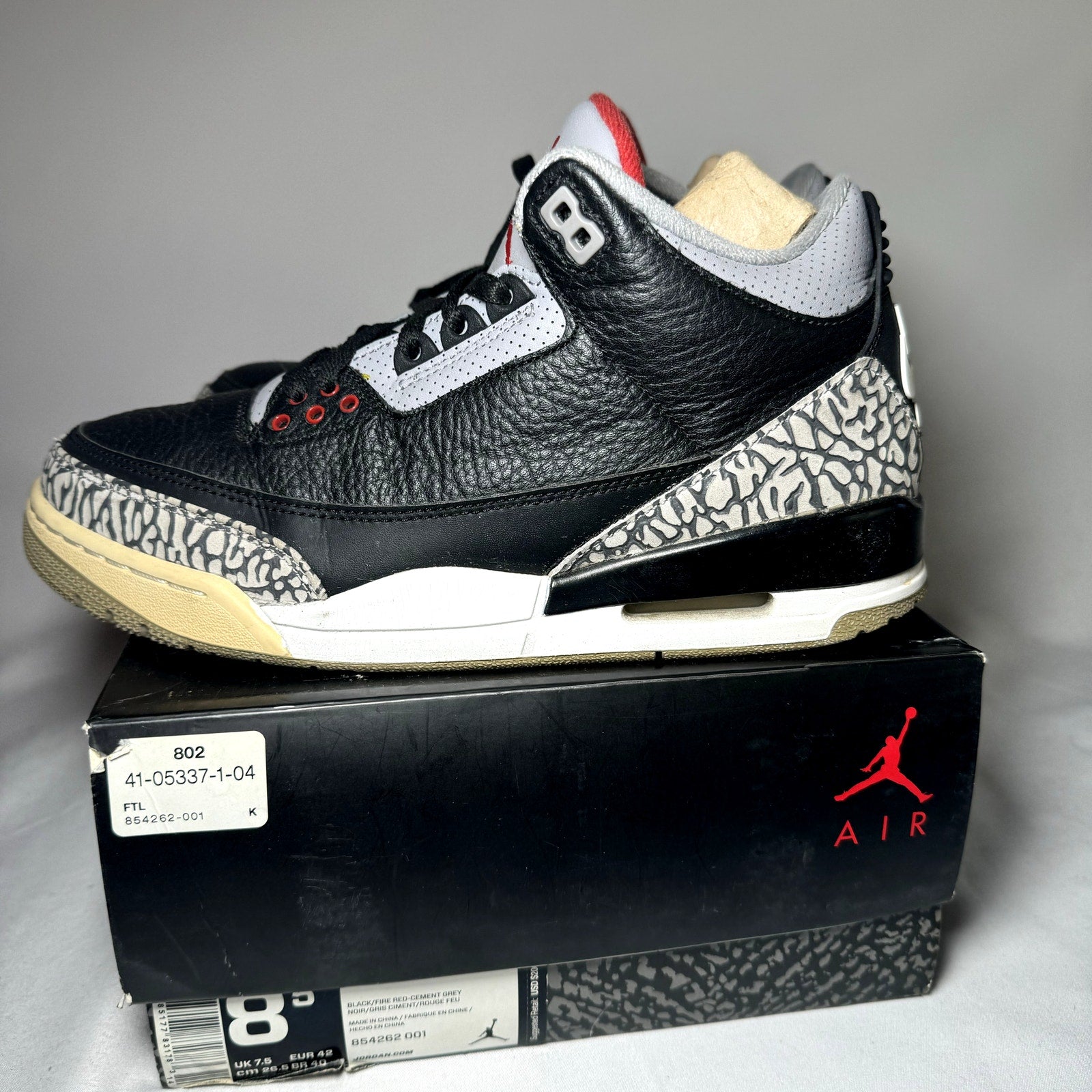 Air Jordan 3 Retro OG Black Cement 2018 Men's Shoes - Size 8.5