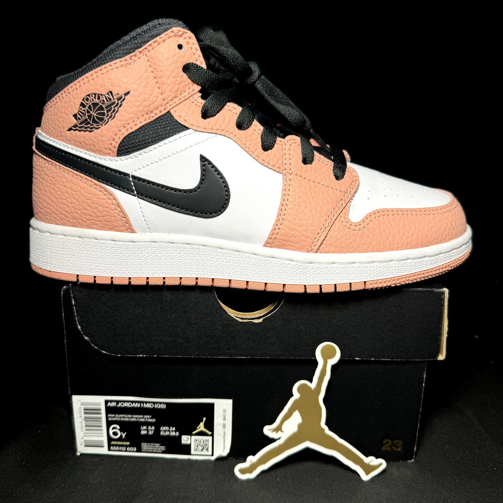 Air Jordan 1 Mid GS Pink Quartz 2020 Kids Shoes - Size 6