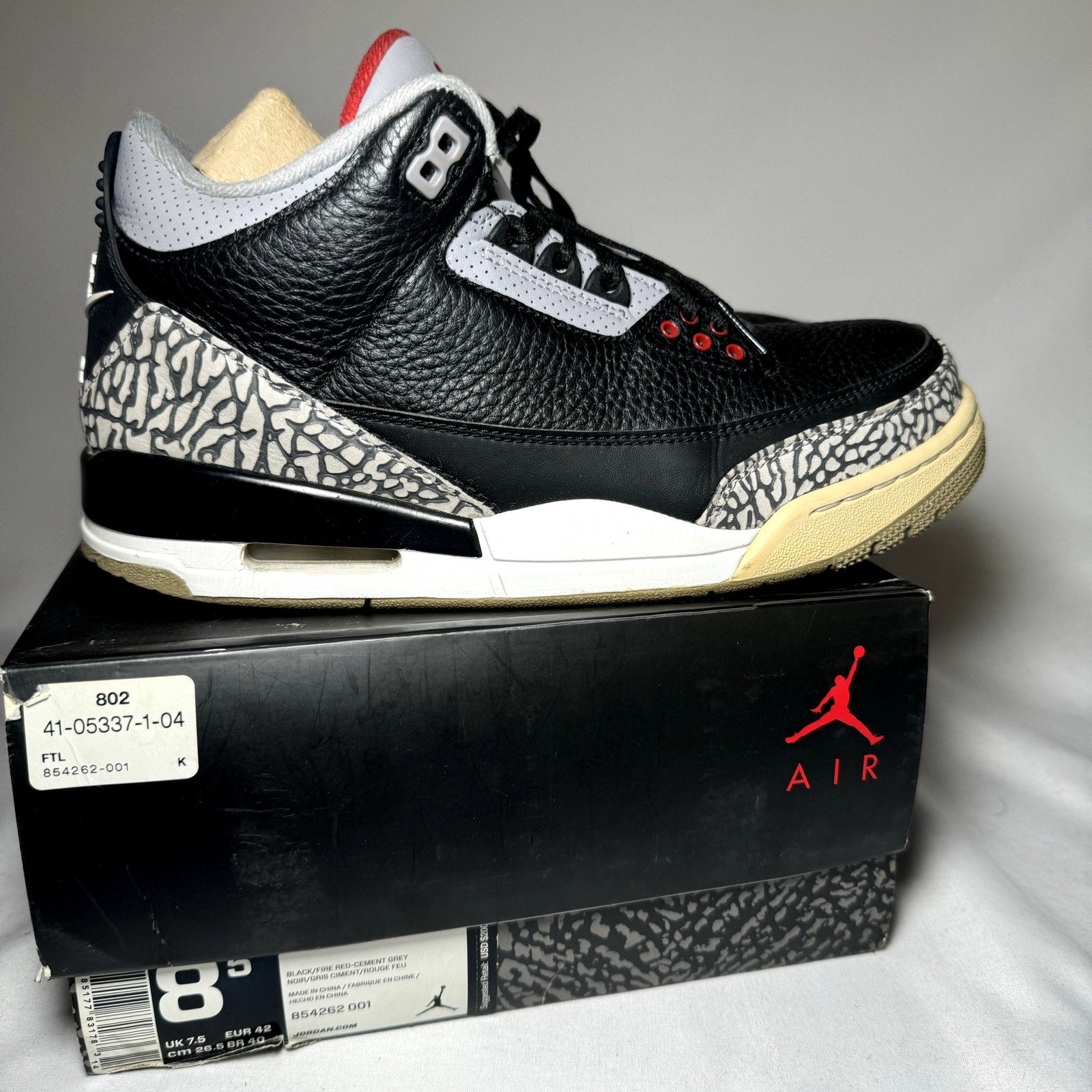 Air Jordan 3 Retro OG Black Cement 2018 Men's Shoes - Size 8.5