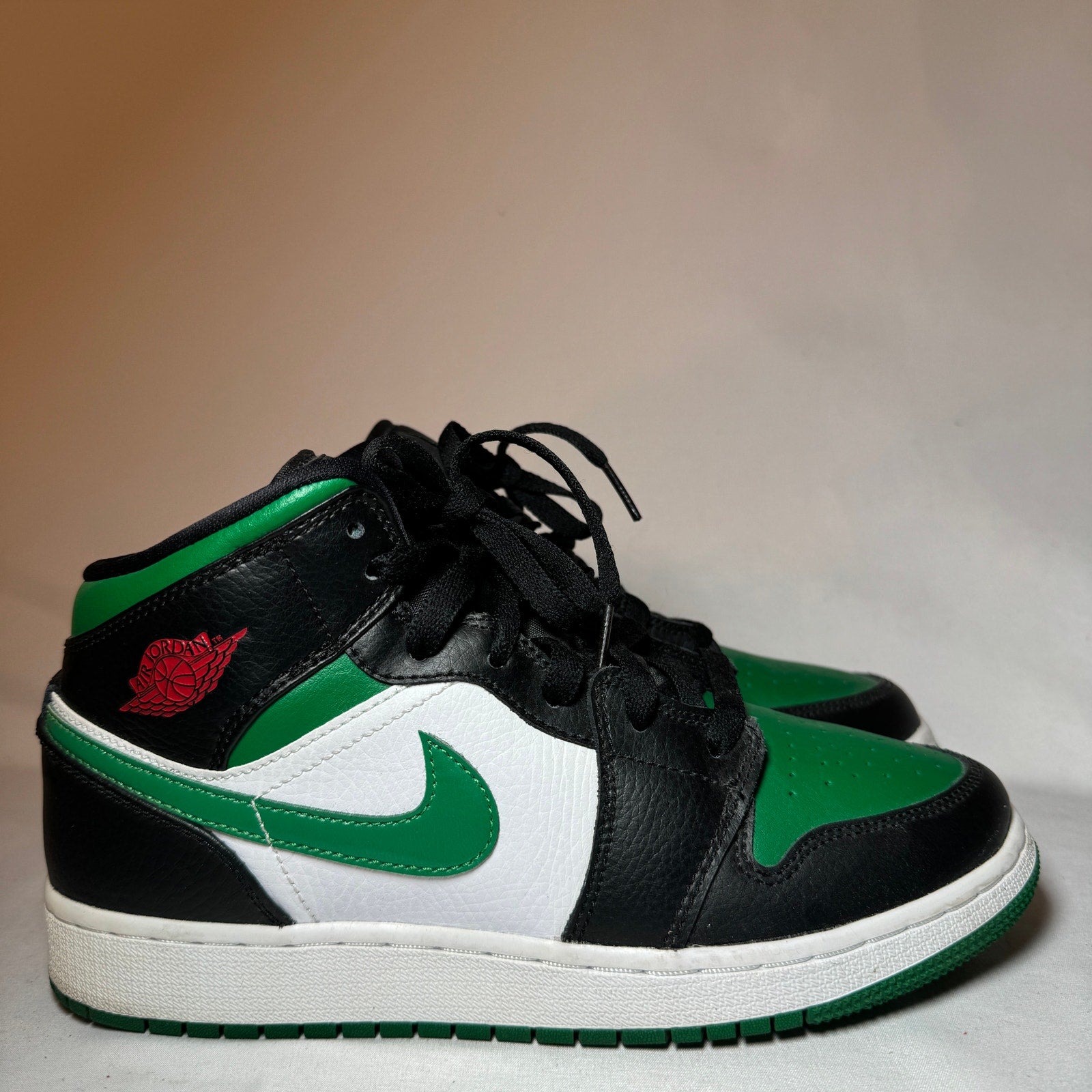 Air Jordan 1 Mid GS Black Pine Green Kids Shoes - Size 5.5