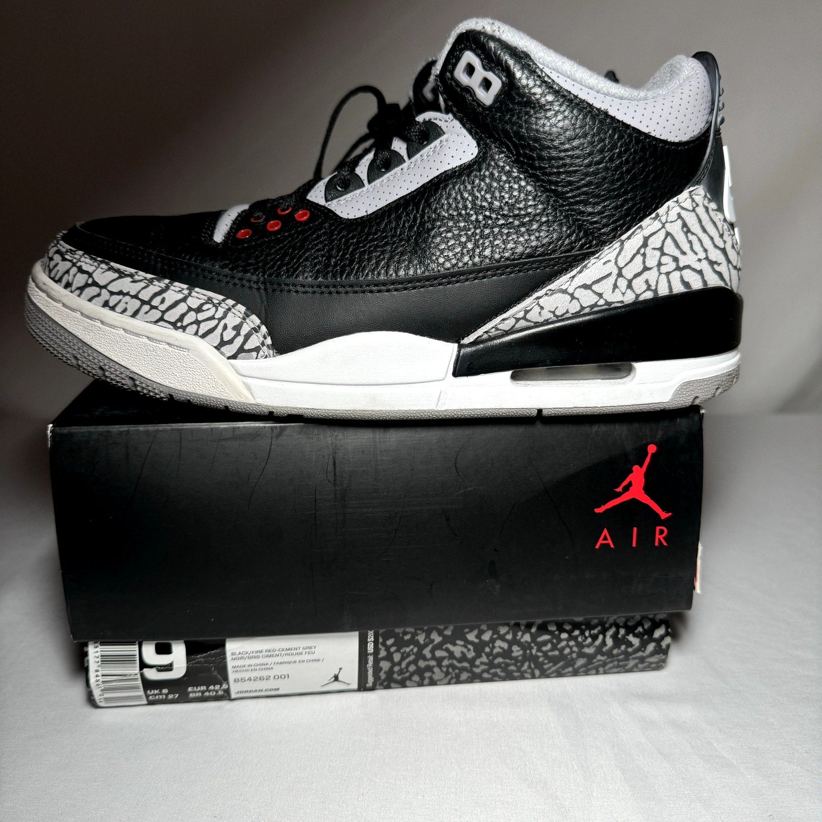 Air Jordan 3 Retro OG Black Cement 2018 Men's Shoes - Size 9