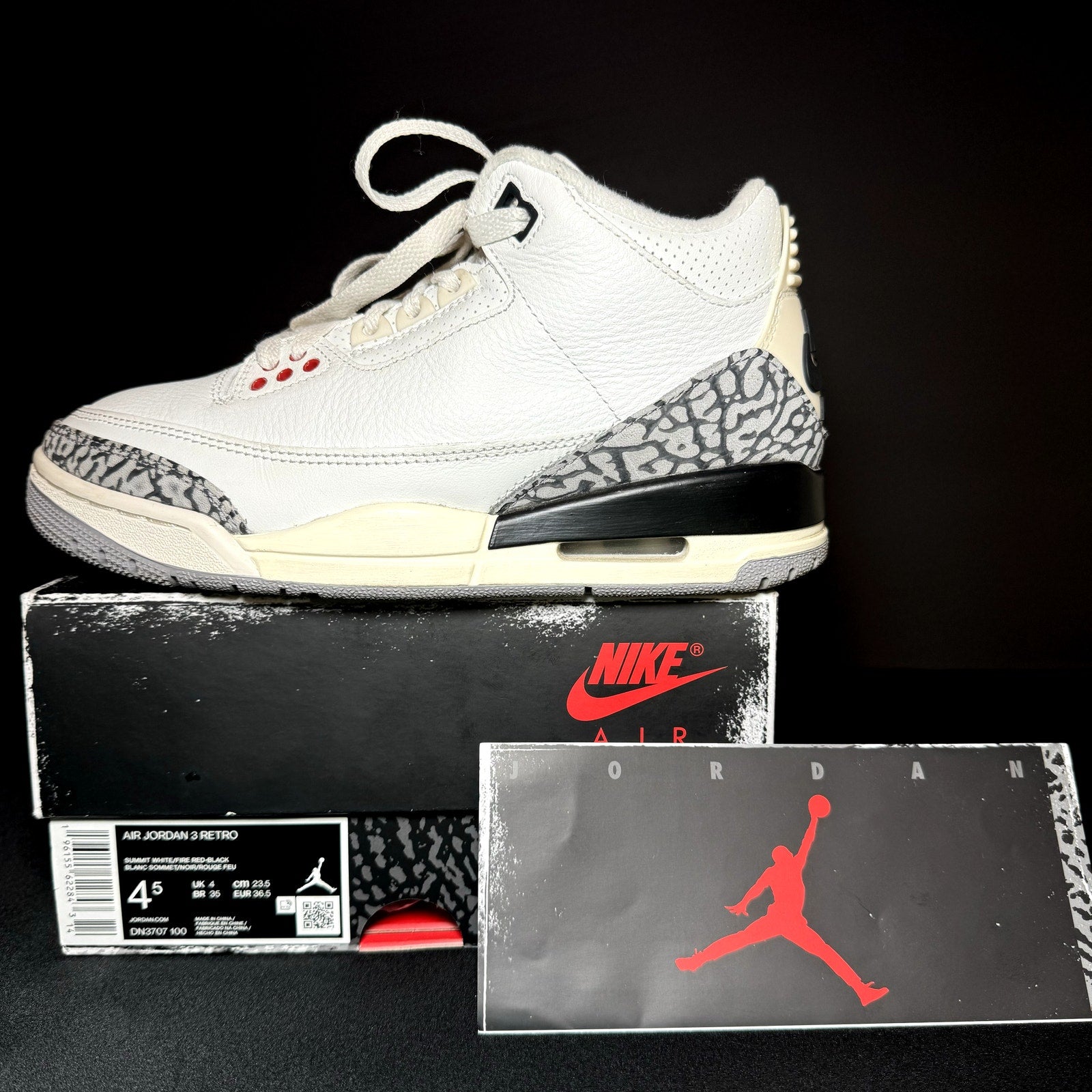 Air Jordan 3 Retro White Cement Reimagined Kids Shoes - Size 4.5