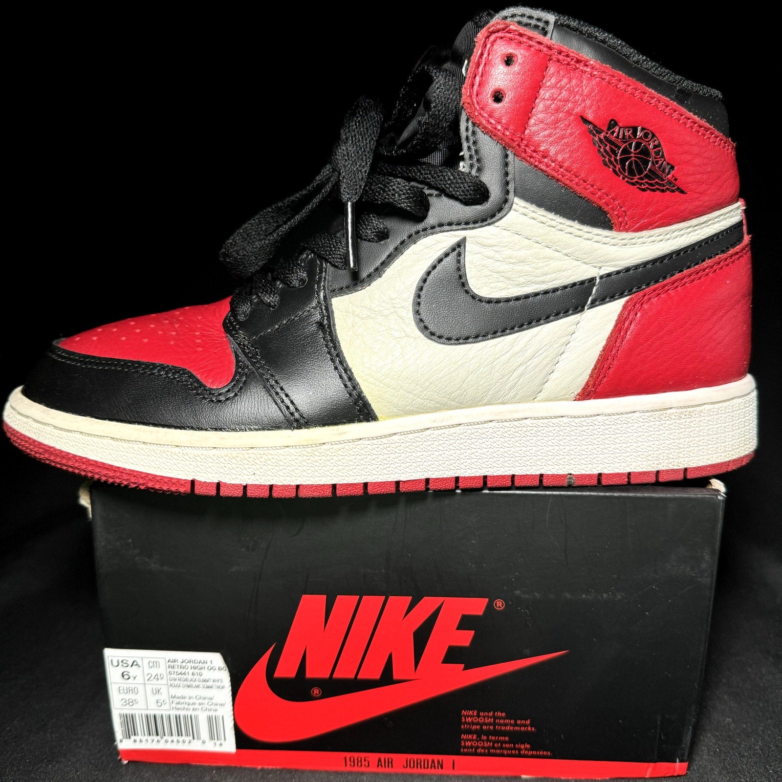 Air Jordan 1 OG BG Bred Toe 2018 Kids Shoes - Size 6