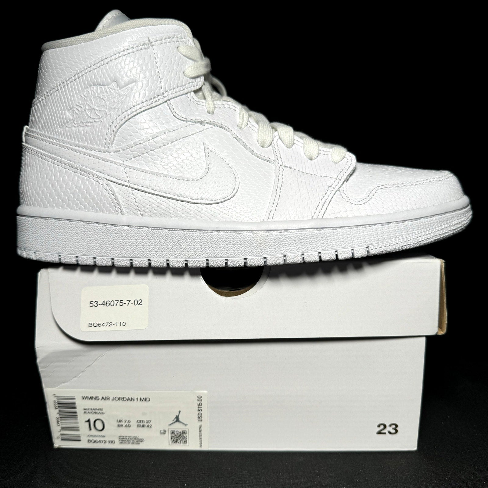 Air Jordan 1 Mid White Snakeskin 2020 Women's Shoes - Size 10